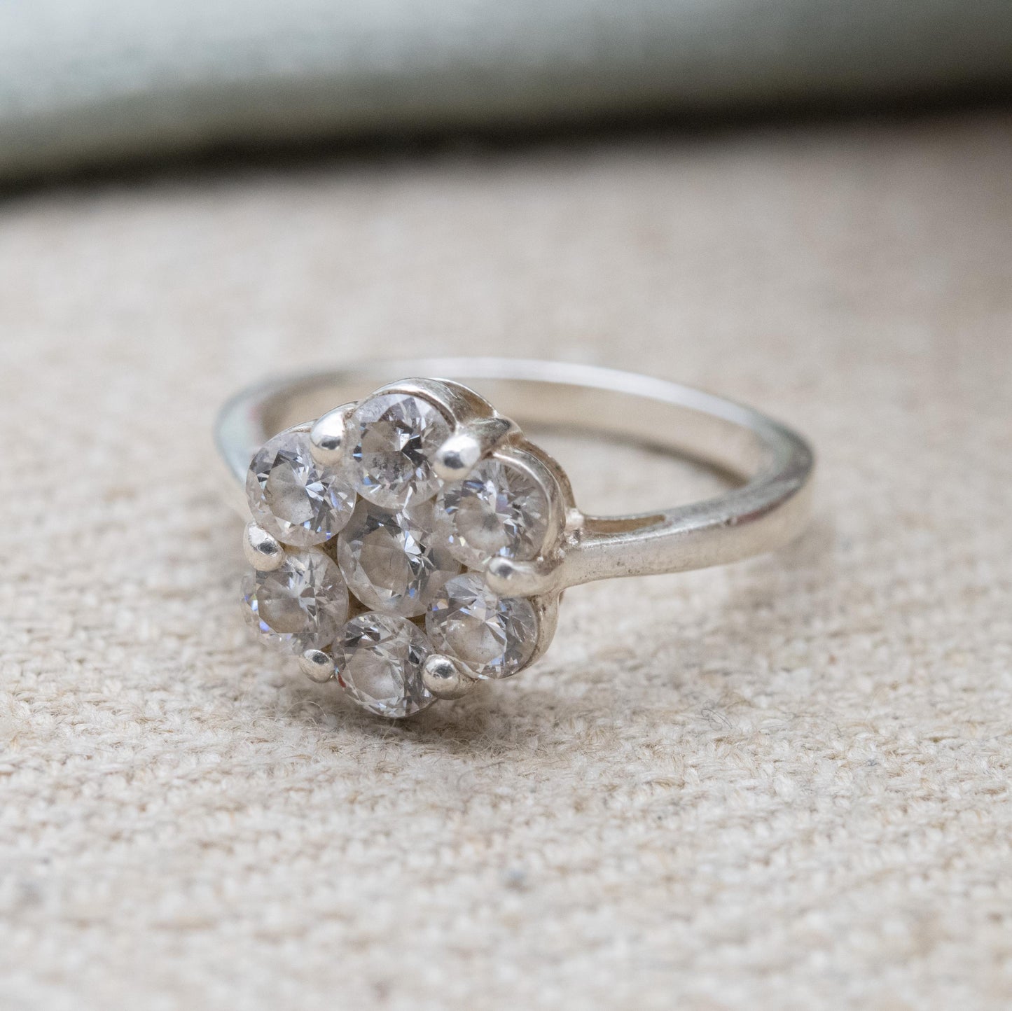 Sterling Silver CZ Cluster Ring - Floral Design | Statement Cocktail Ring | Pretty Gift for Her | UK Size - L 1/2 | US Size - 6