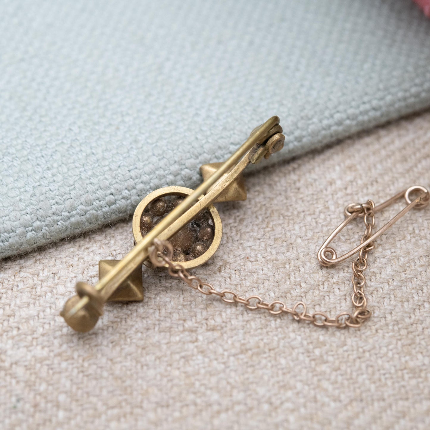 Antique Victorian Paste Bar Brooch c. 1900 - Imitation Ruby and Diamond Glass Stones