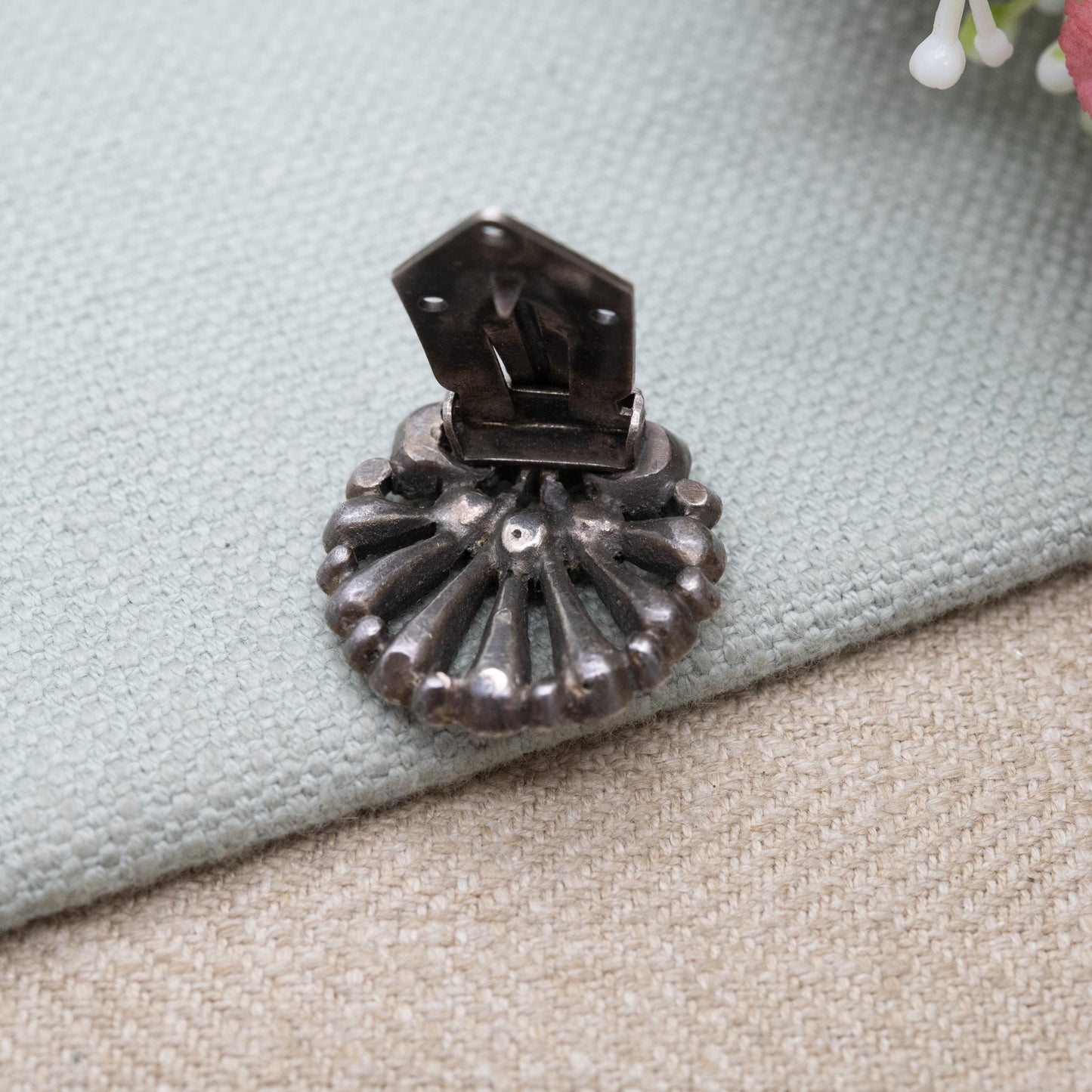 Antique Art Deco Shell Dress Clip with Clear Paste Stones c. 1920s