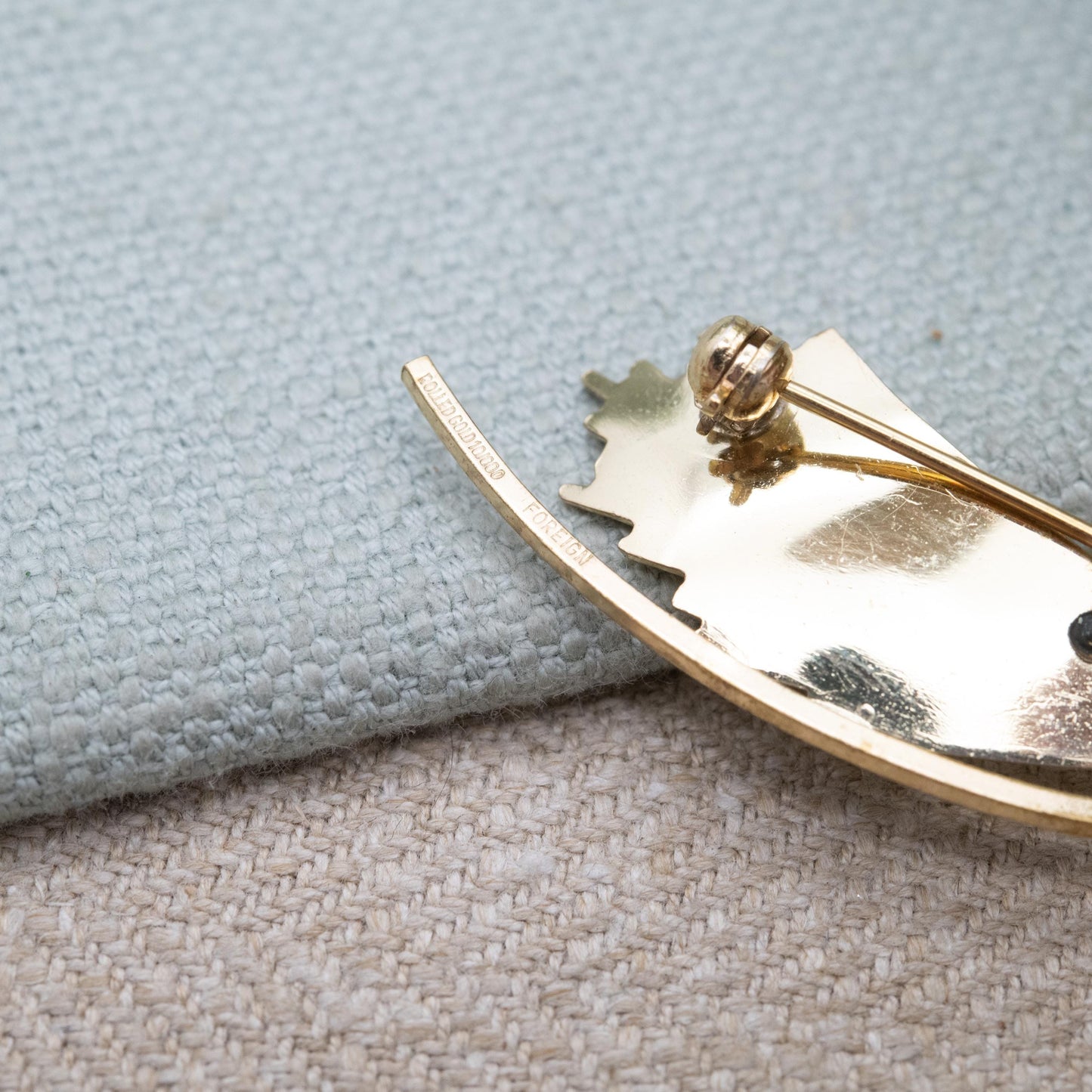 Vintage Rolled Gold Faux Pearl Brooch c. 1960s Mid-Century Modernist