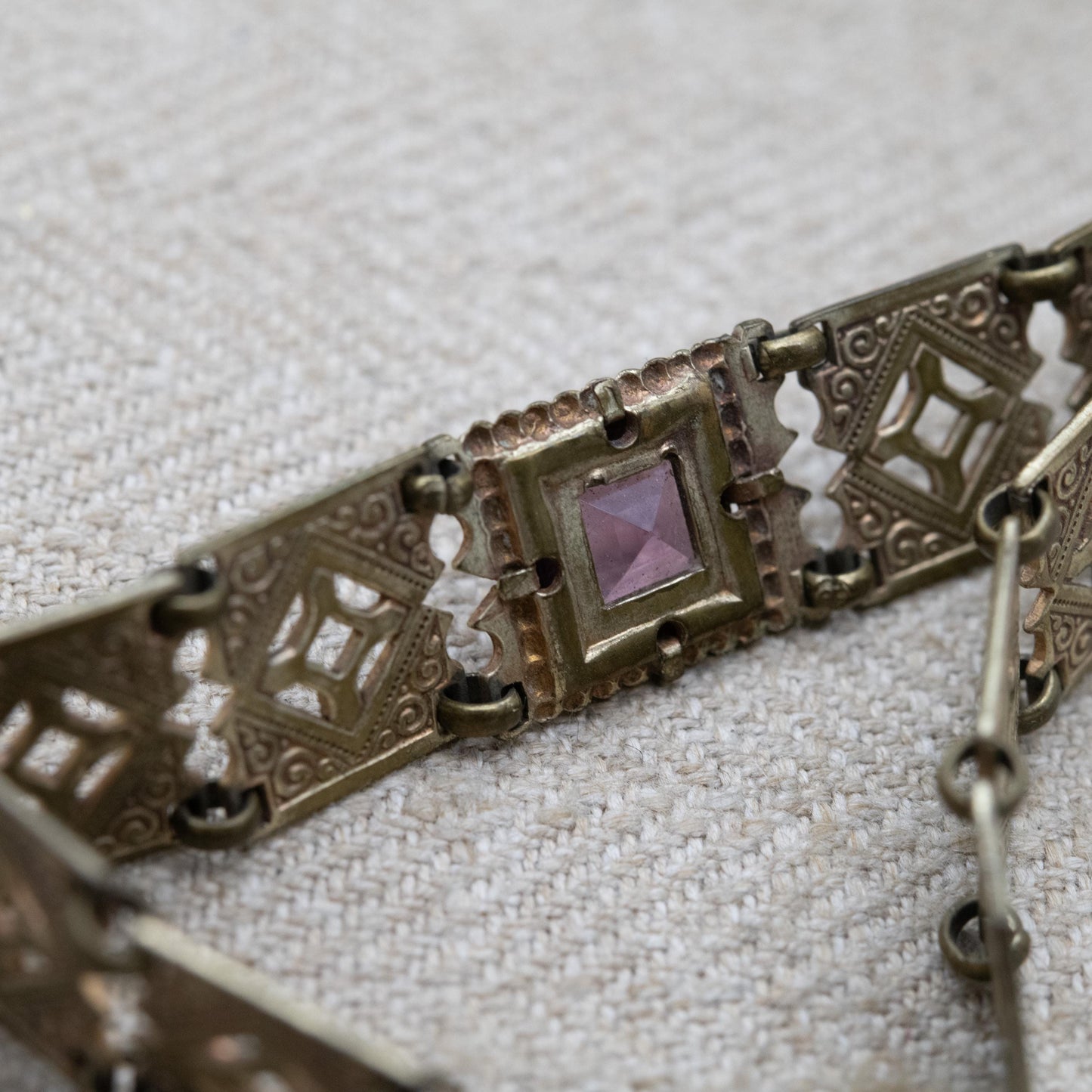 Antique Purple Paste Panel Bracelet with Cut Out Design c. 1900