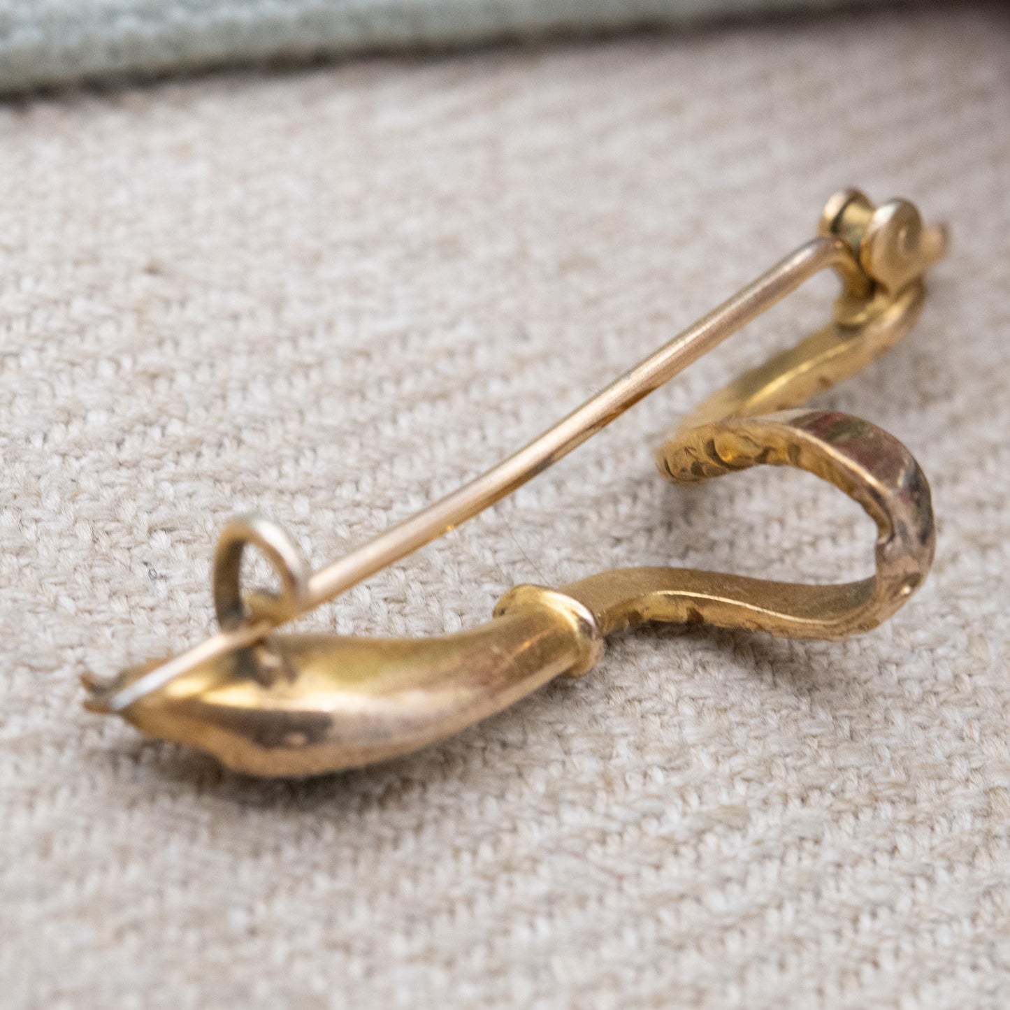 Antique Victorian Gold Filled Snake Brooch with Emerald Paste c. 1900