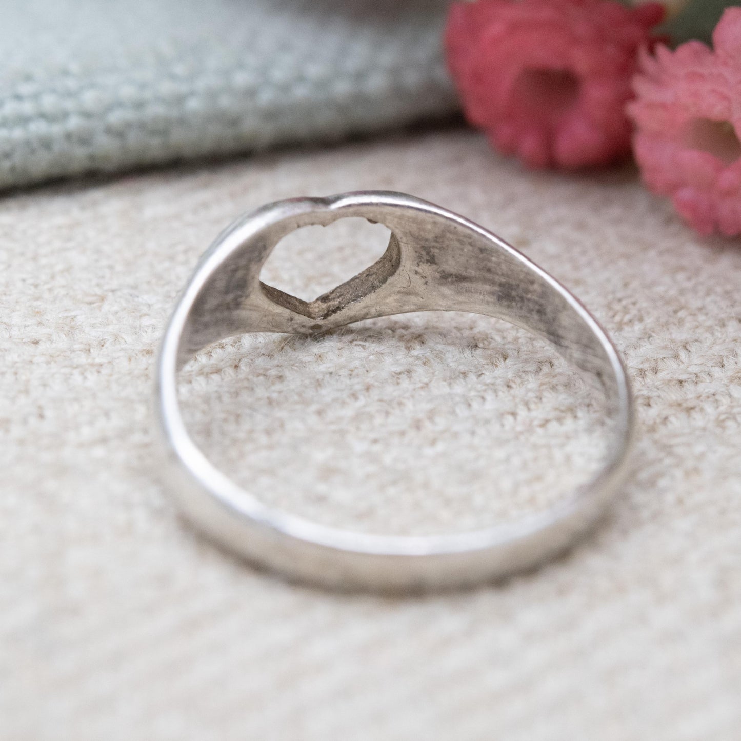 Vintage Sterling Silver Openwork Heart Ring - Everyday Silver Love Heart Jewellery Gift | UK Size - O 1/2 US Size - 7 1/2