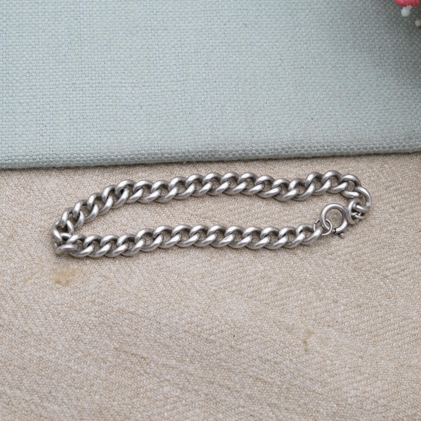 Antique Victorian Sterling Silver Chain Bracelet - Chunky Curb Stamp to Every Link | Empty Charm Bracelet