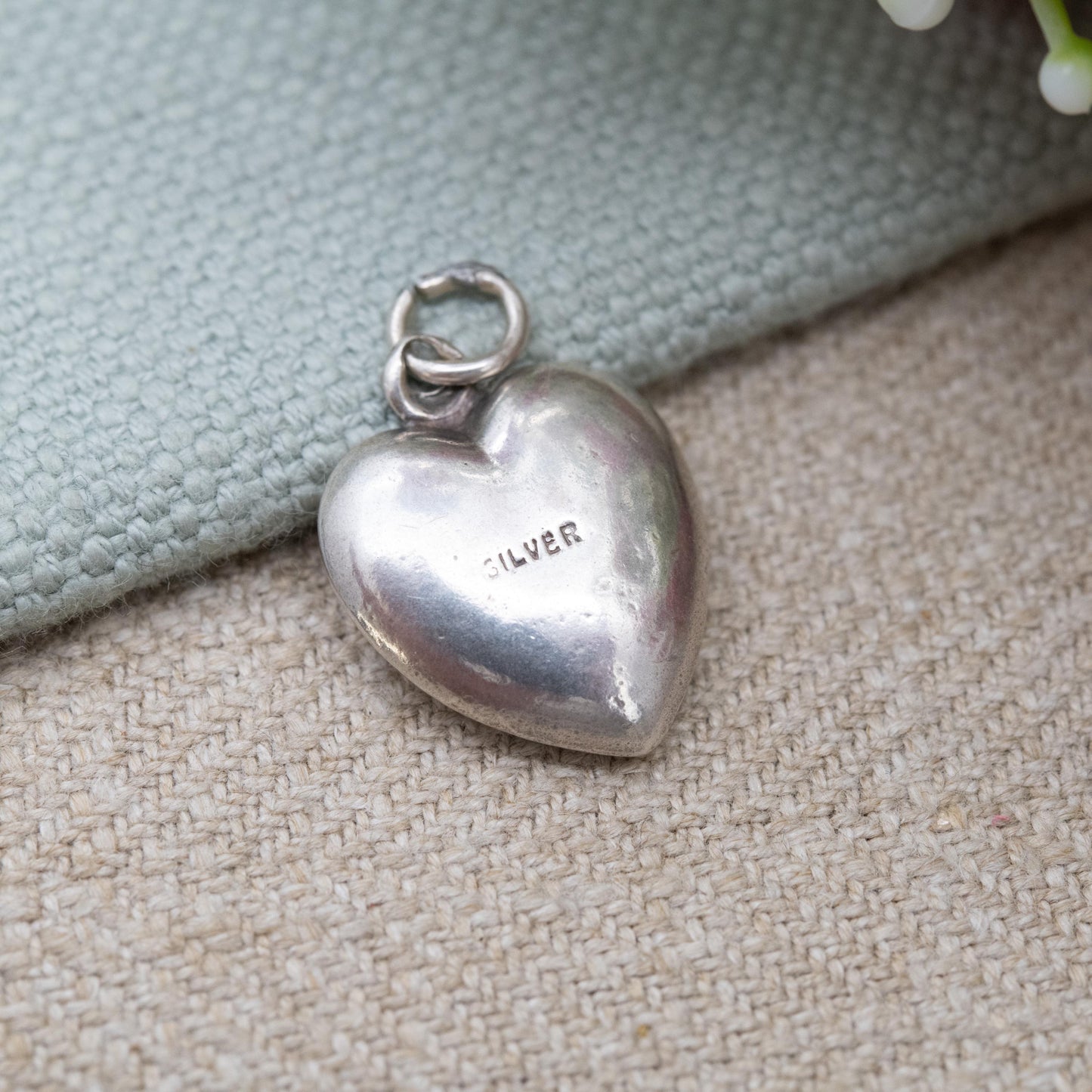 Vintage Sterling Silver Love Heart Charm Pendant with Engraved Pattern - Small Puffed Love Heart | Gift for Charm Bracelet