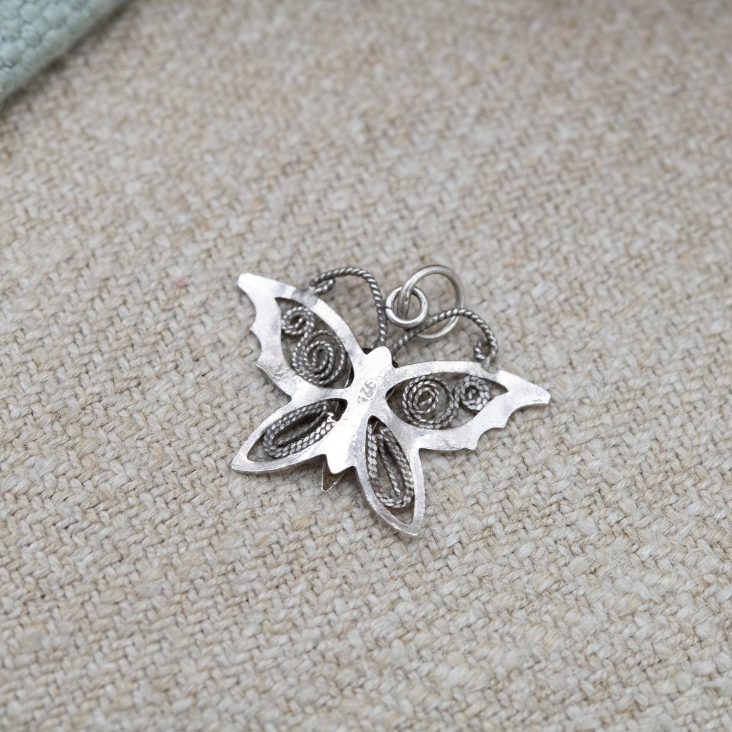 Vintage Sterling Silver Filigree Butterfly Pendant Charm - Patterned Wings | Insect Pendant Charm Necklace Stack