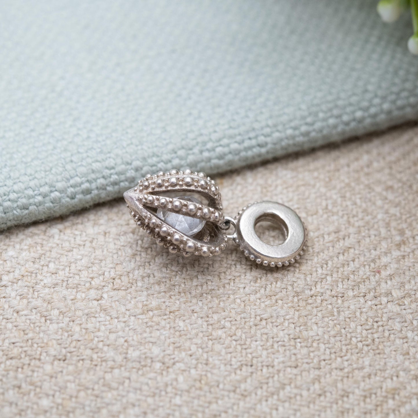 Chamilia Sterling Silver Love Heart Charm Pendant - Detailed Openwork Love Heart | Clear Faceted Stone | Romantic Gift for Bracelet