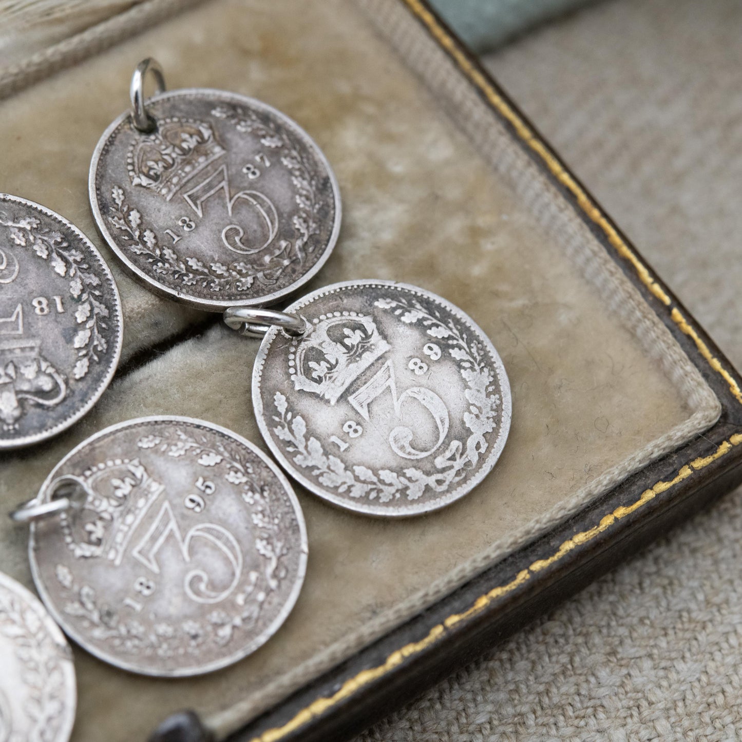 Antique Sterling Silver Three Pence Coin Charm Pendant - 1885 Queen Victoria | 1908 King Edward VII | 1854 Victoria Fourpence