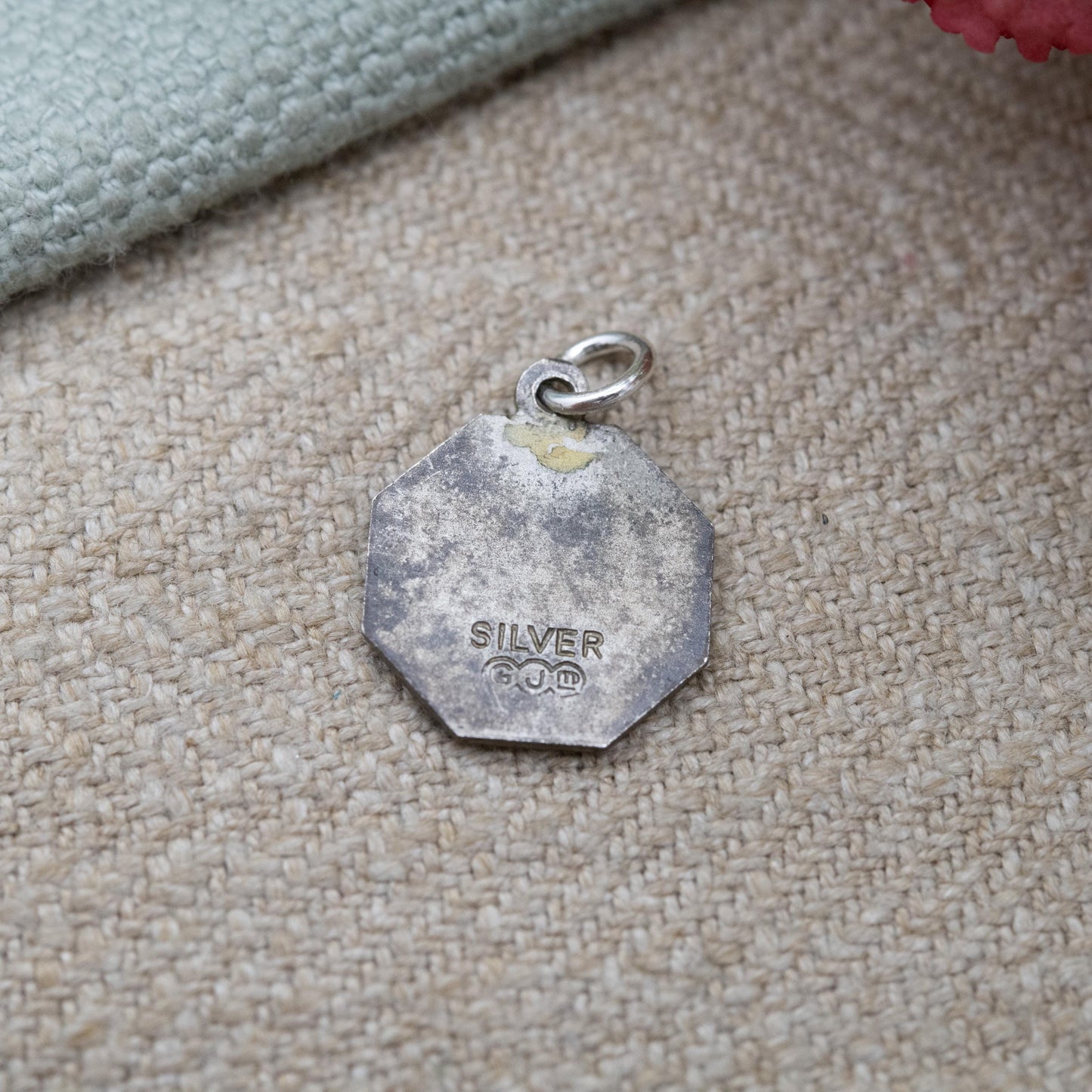 Vintage Georg Jensen Sterling Silver St. Christopher Pendant - Embossed Relief | Geometric Octagon Border | Saint of Travelling