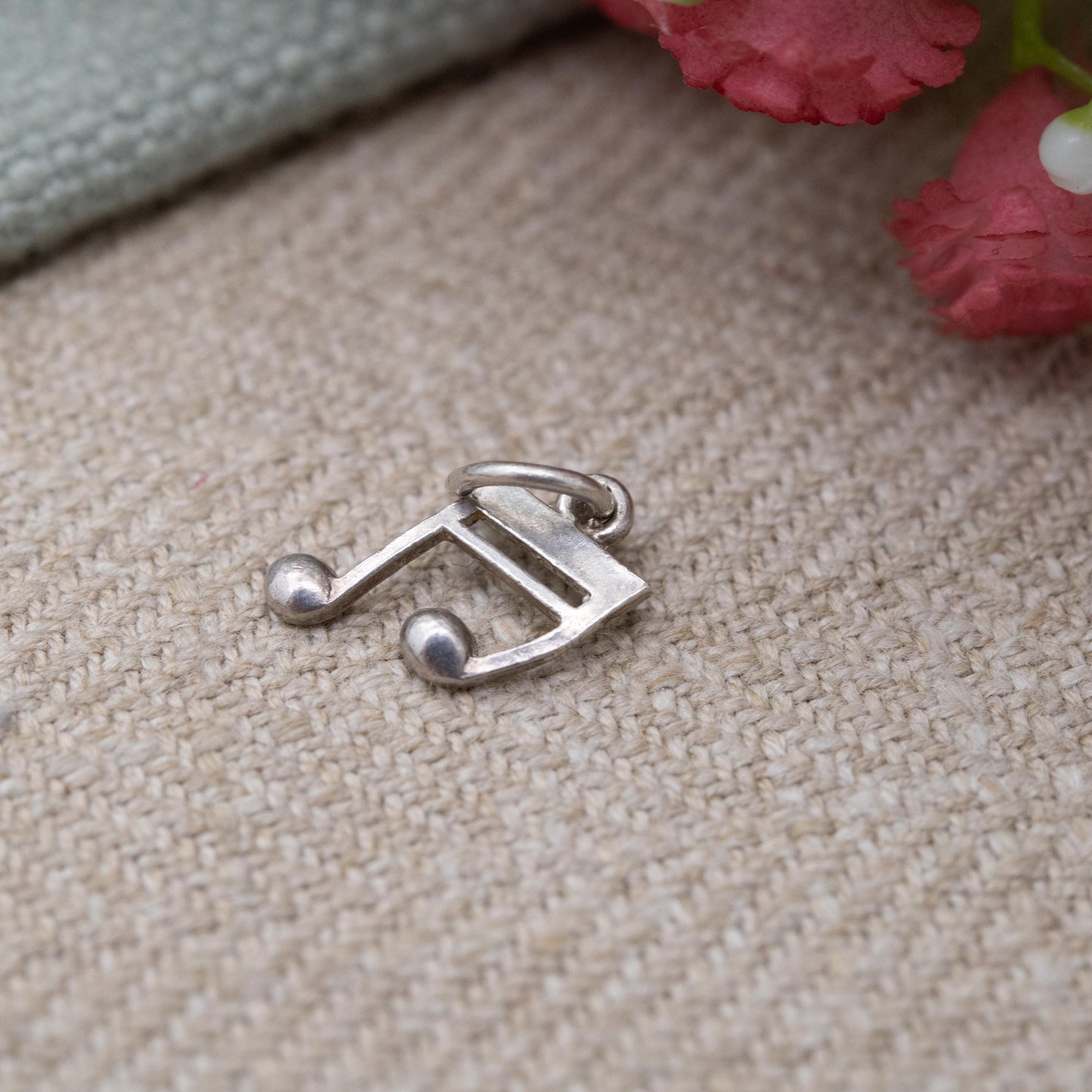 Vintage Sterling Silver Musical Note Charm Pendant - Slanted Beamed Sixteenth Note | Music Lover | Souvenir Gift for Charm Bracelet