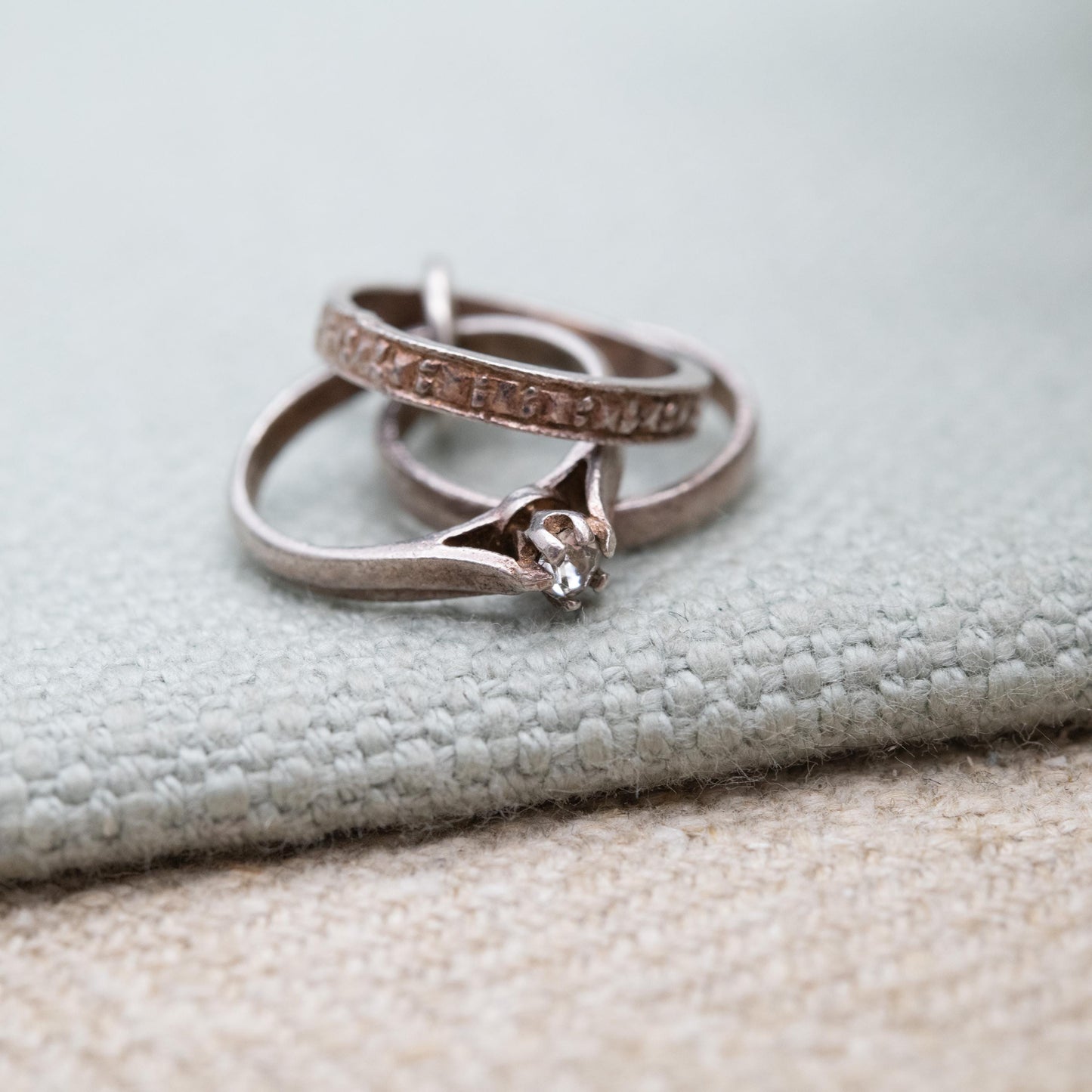 Vintage Sterling Silver Mini Wedding Ring Set Charm Pendant - Eternity Wedding Band Engagement Ring | Clear Stone | Gift for Charm Bracelet