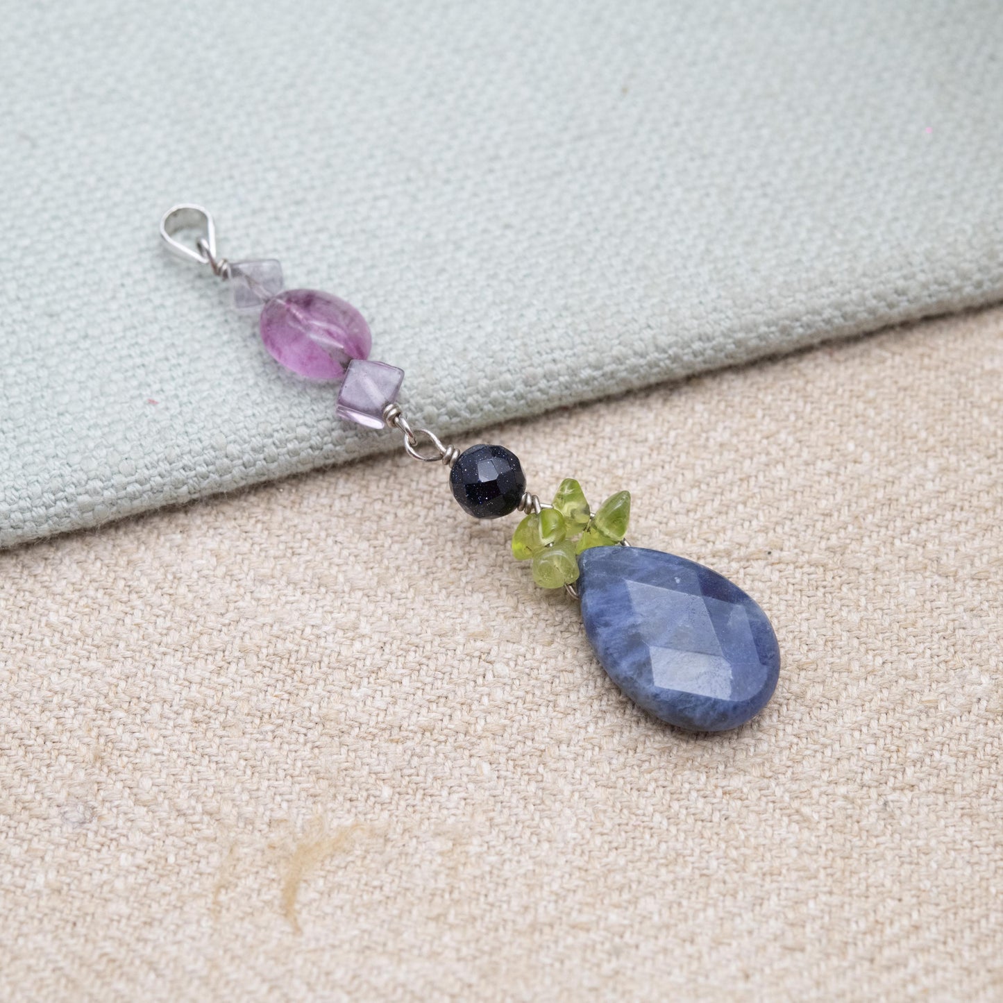 Sterling Silver Gemstone Bead Pendant - Sodalite Peridot Quartz | Gift for Pendant Necklace