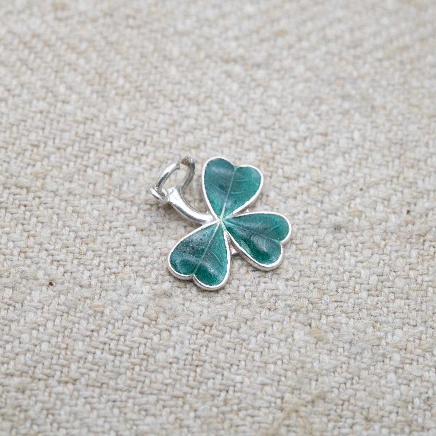 Vintage Sterling Silver Enamel Shamrock Charm Pendant - Three Leaf Clover Shape | Forest Green Mid-Century Irish Gift