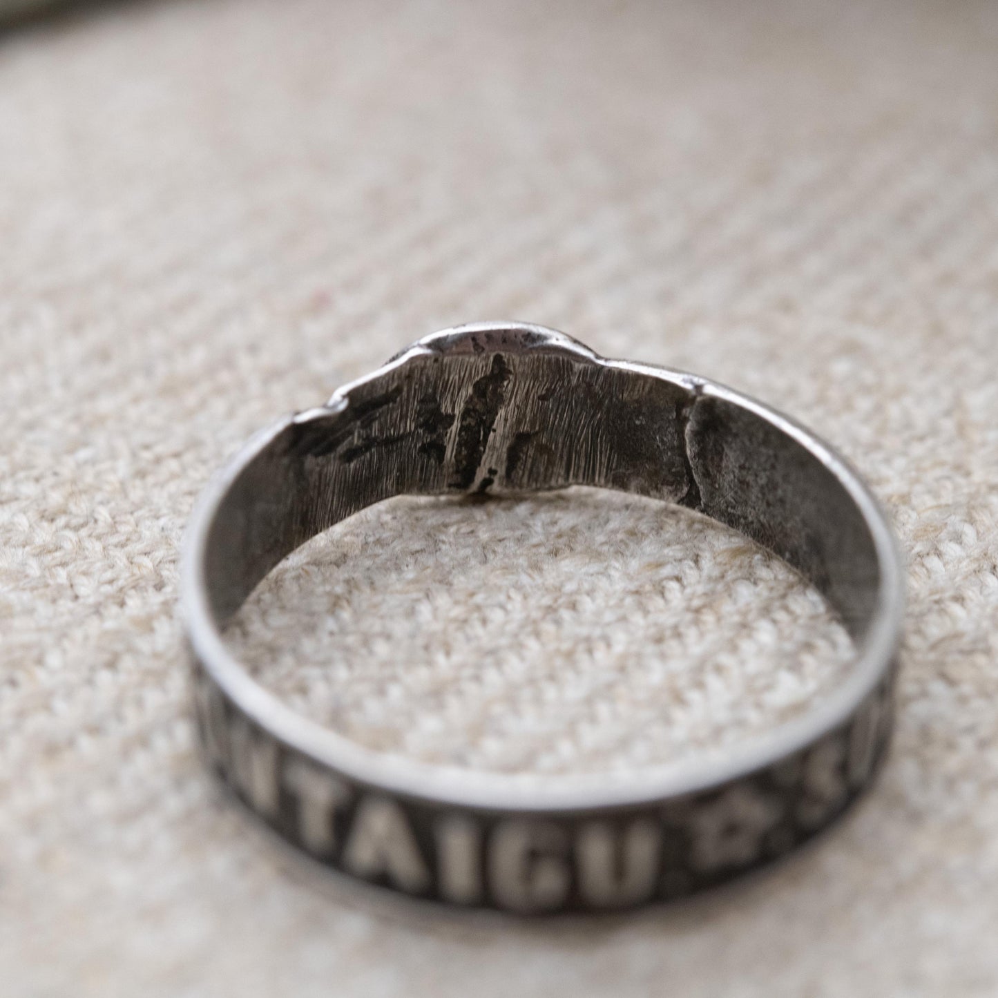 Antique French Silver Montaigu Souvenir Band Ring with Roman Catholic Priest Cameo - Black Niello Decoration | UK Size - O | US Size - 7 1/2