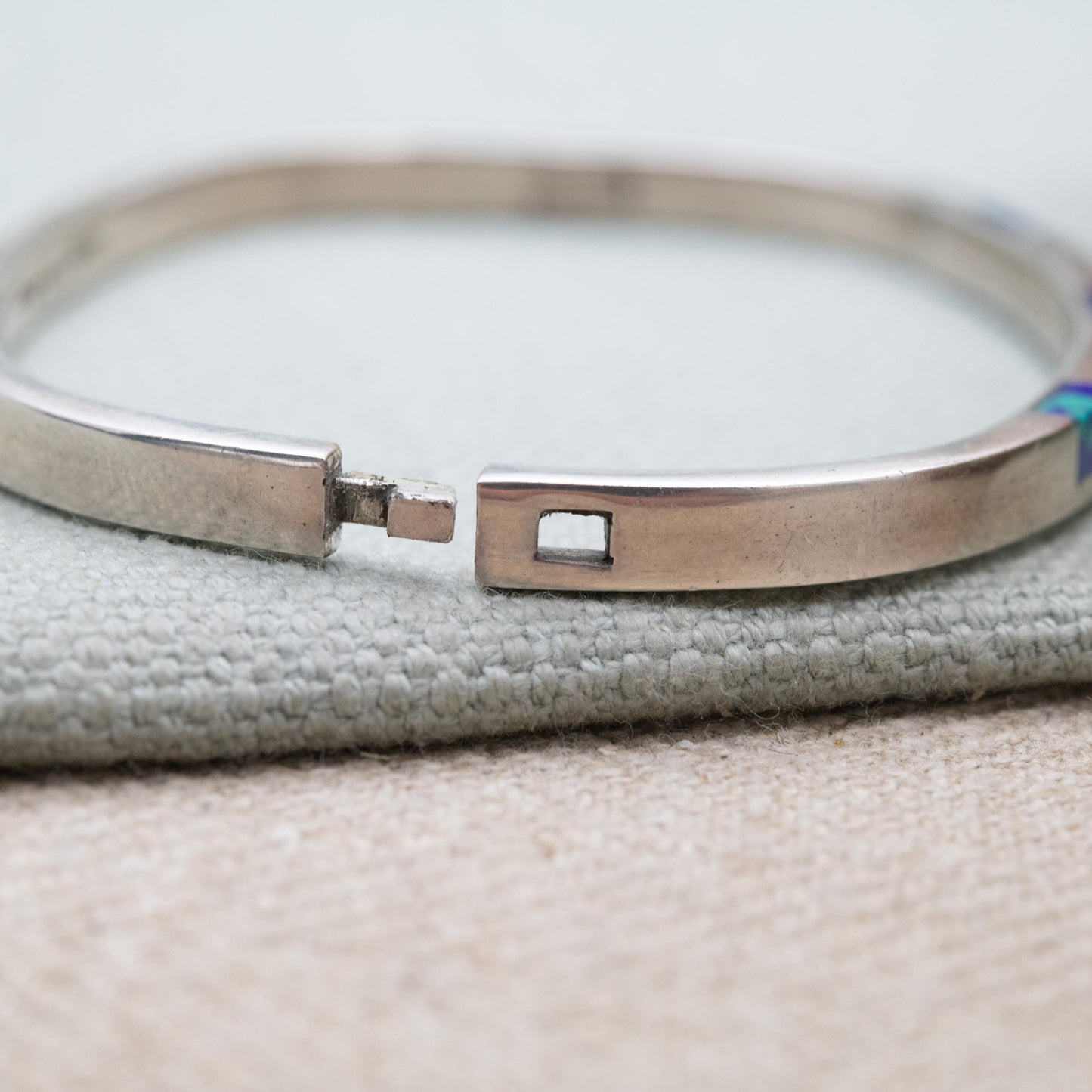 Vintage Mexican Sterling Silver Bangle Bracelet - Blue Gemstone Minimalist Mid-Century Style | Gift for Her