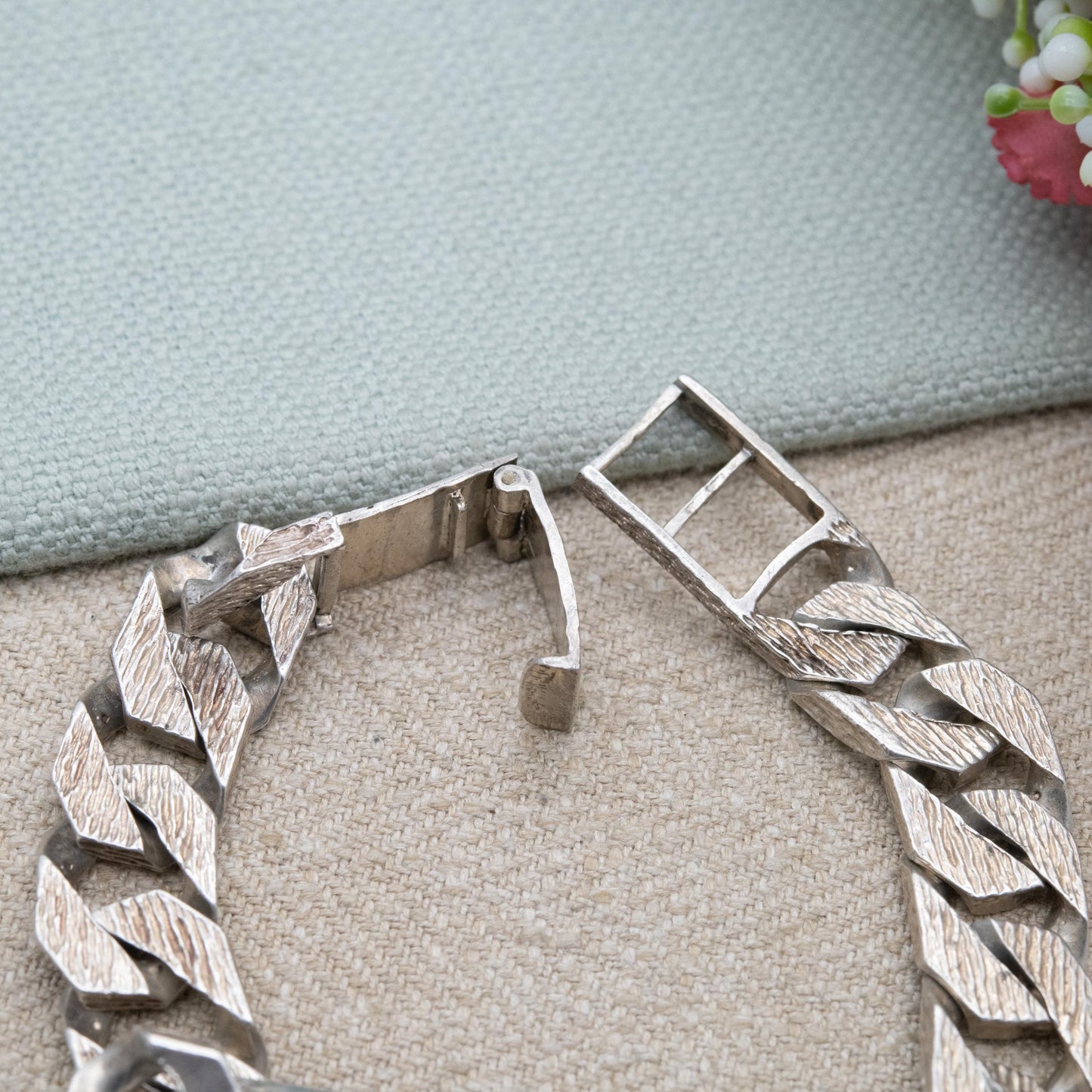 Vintage Sterling Silver Chunky ID Bracelet 1979 - Heavy Flat Curb Links | Unisex Bracelet | Unisex Jewellery Gift for Him