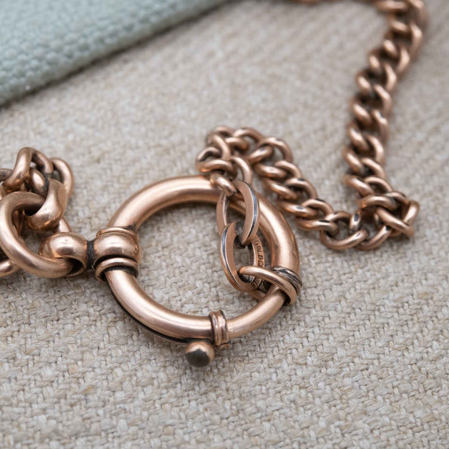 Antique Gold Charnier Watch Chain with Bolt Ring Clasp c. 1900s