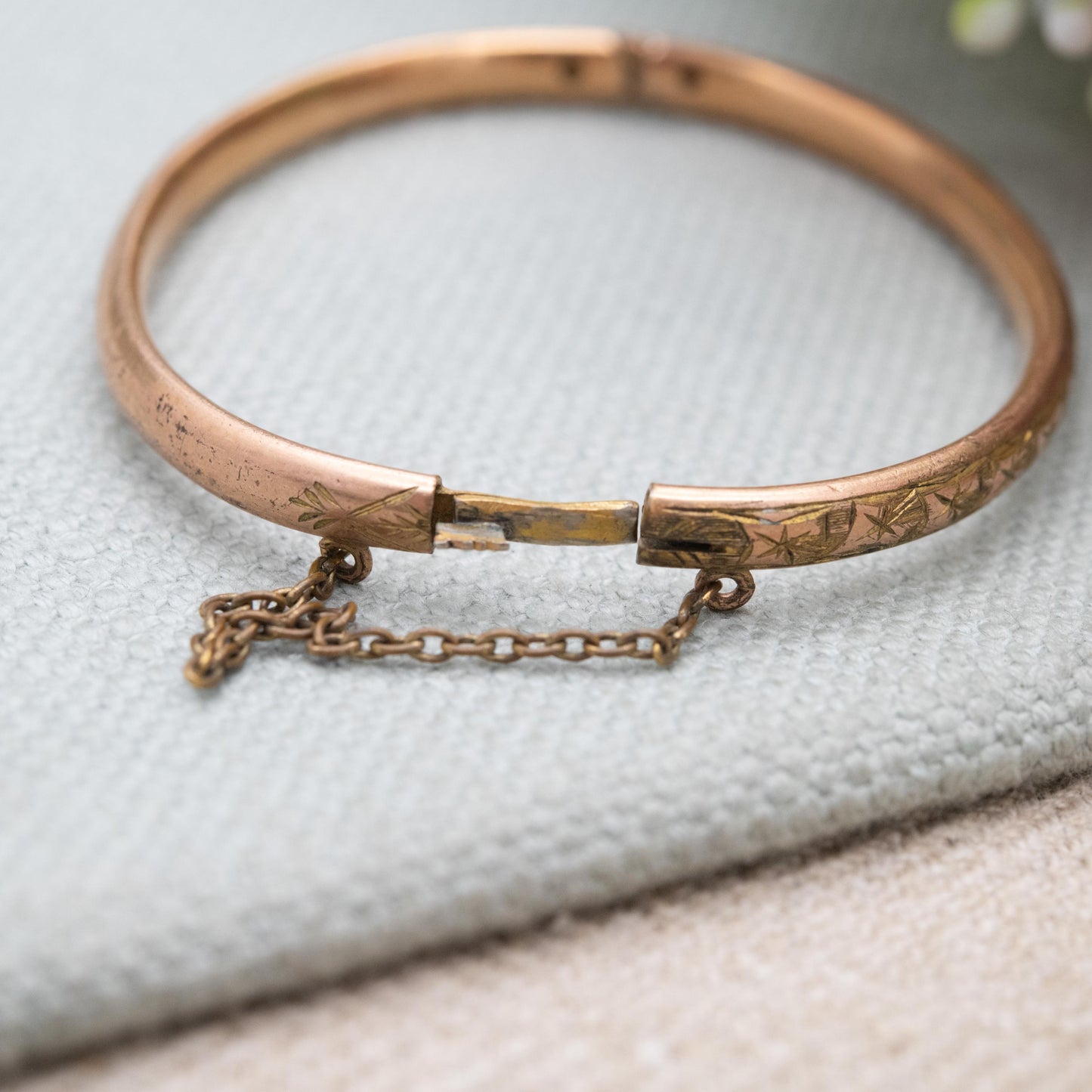 Antique Children's Rolled Gold Bangle Bracelet with Engraved Stars - Small Size