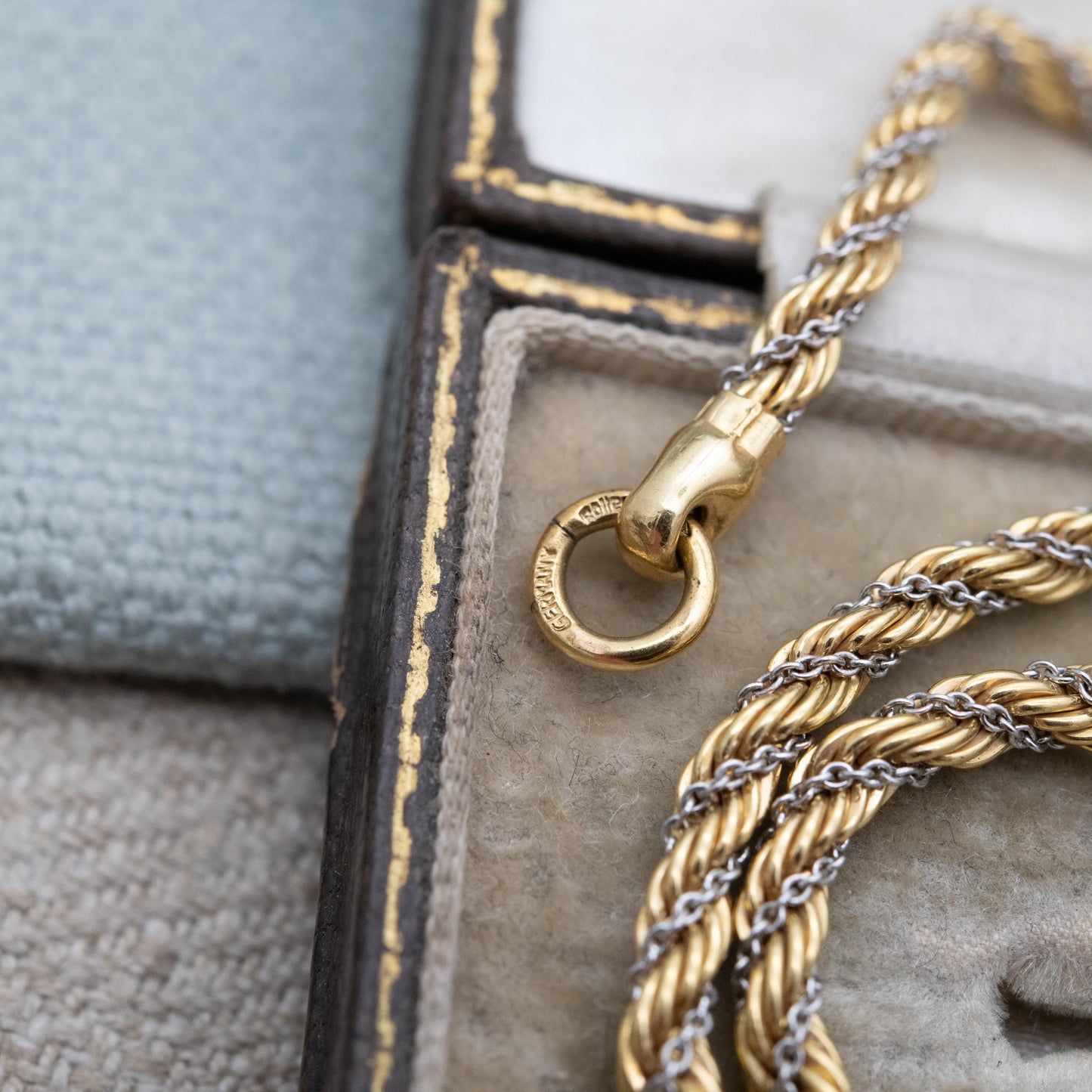 Vintage Rolled Gold Rope Twist Chain Necklace - Two Tone White and Yellow