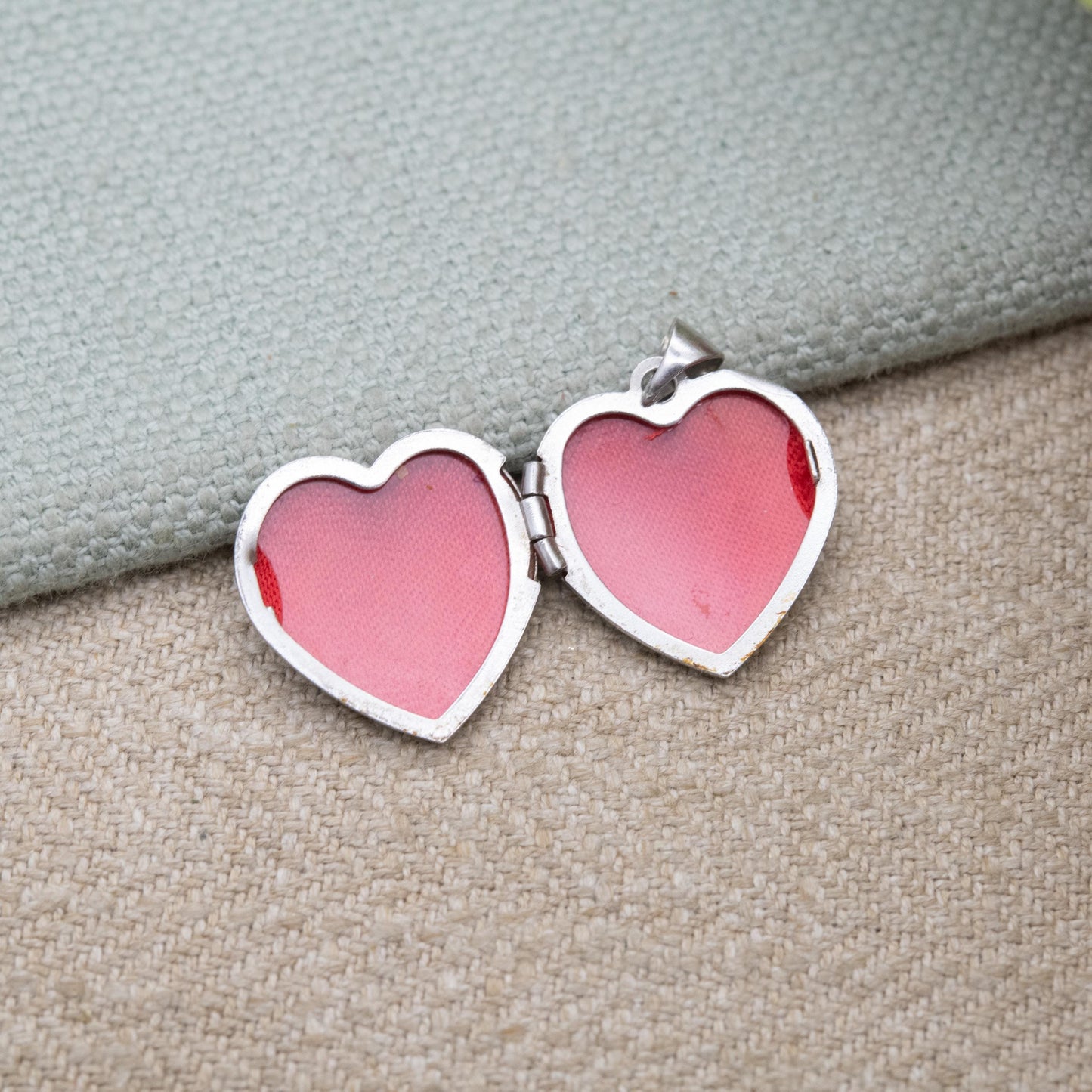 Vintage Sterling Silver Heart Locket Pendant with Diamond Cut Star Design