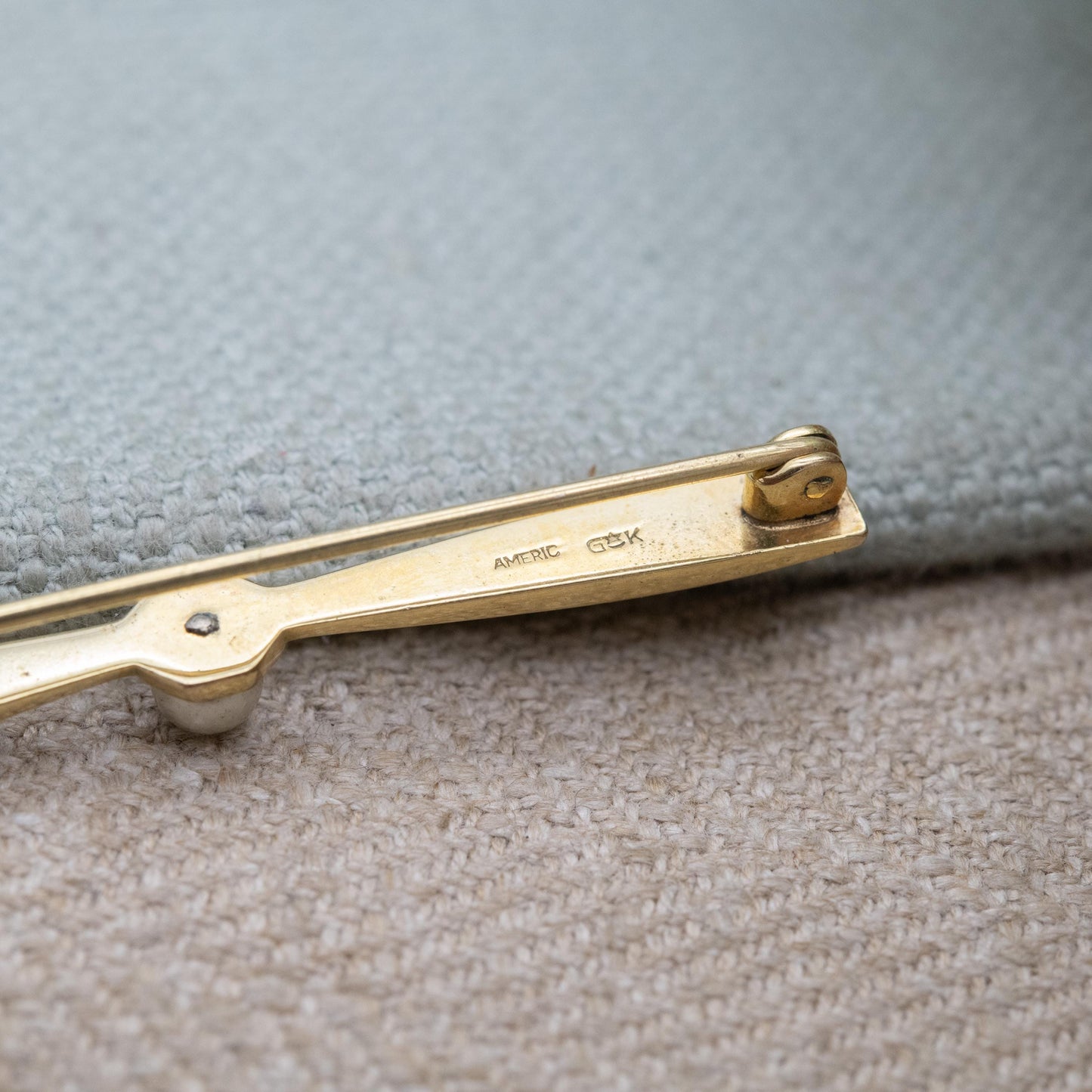 Vintage Americ Faux Pearl Bar Brooch by GK c. 1960s