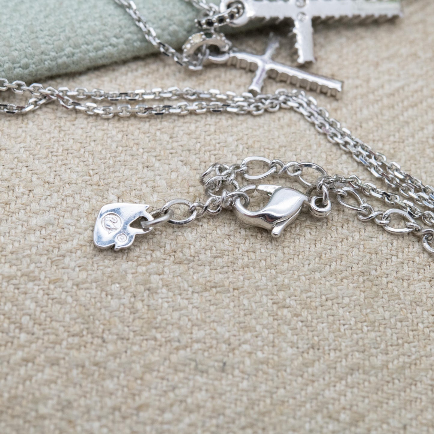 Swarovski Double Cross Pendant Necklace - Black and White Crystals