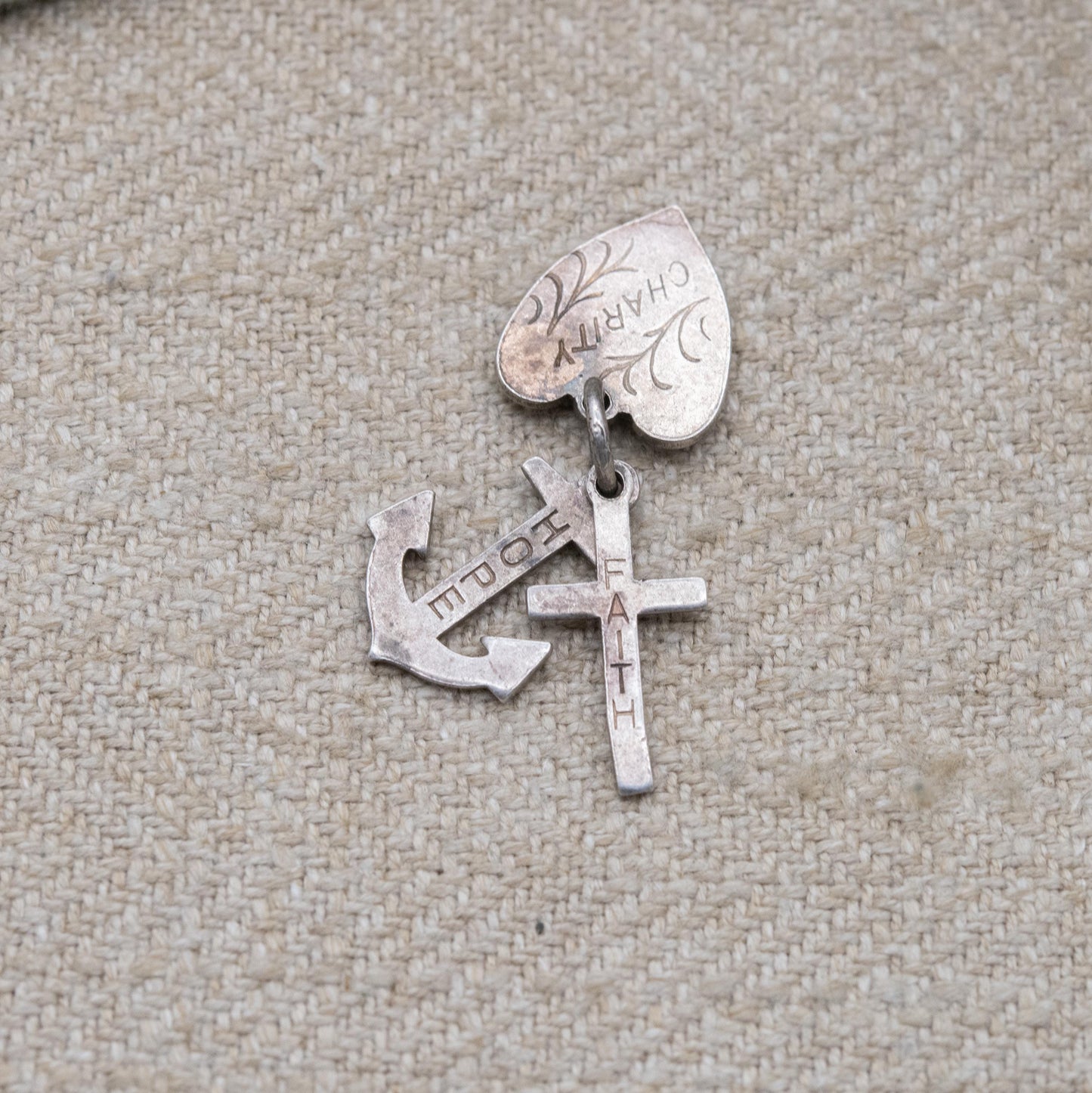 Vintage Silver Hope Faith Charity Charm Pendant - Heart Anchor Cross | Charm Bracelet Charm Necklace | Christian Pendant