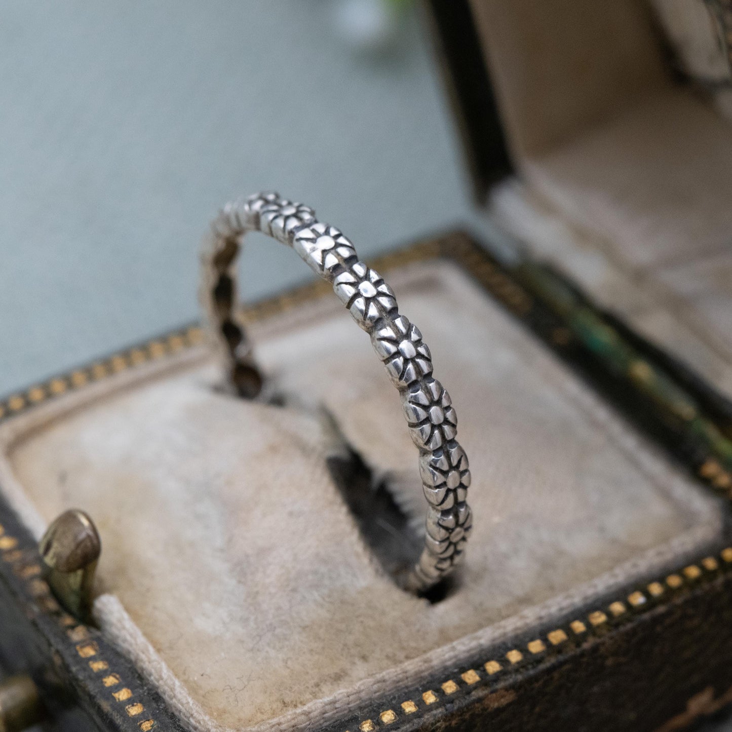 Sterling Silver Flower Band Ring - Floral Form Half Eternity | Everyday Silver | Unisex Jewellery | UK Size - P 1/2 | US Size - 7 3/4