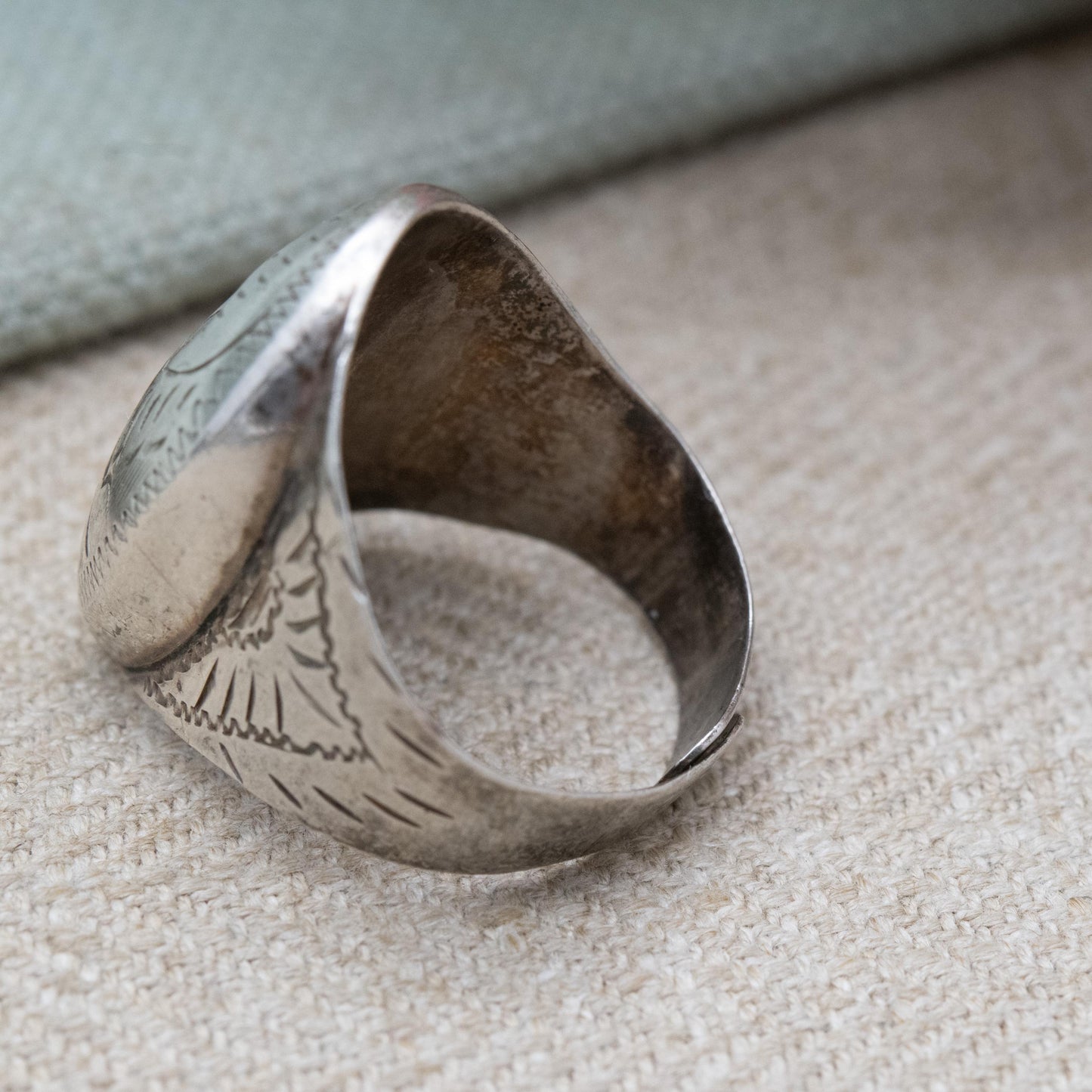 Vintage Sterling Silver Engraved Oval Ring - Dome Shape Mid-Century | Adjustable Size UK - U 1/2 | US - 10 1/2