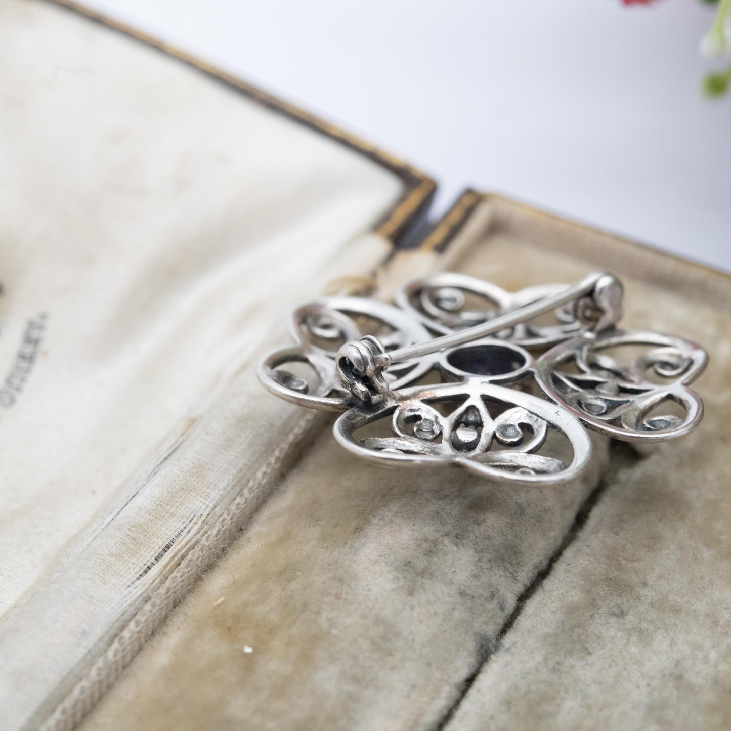 Vintage Sterling Silver Amethyst Floral Brooch - Openwork Flower Jewellery | Gift for Her