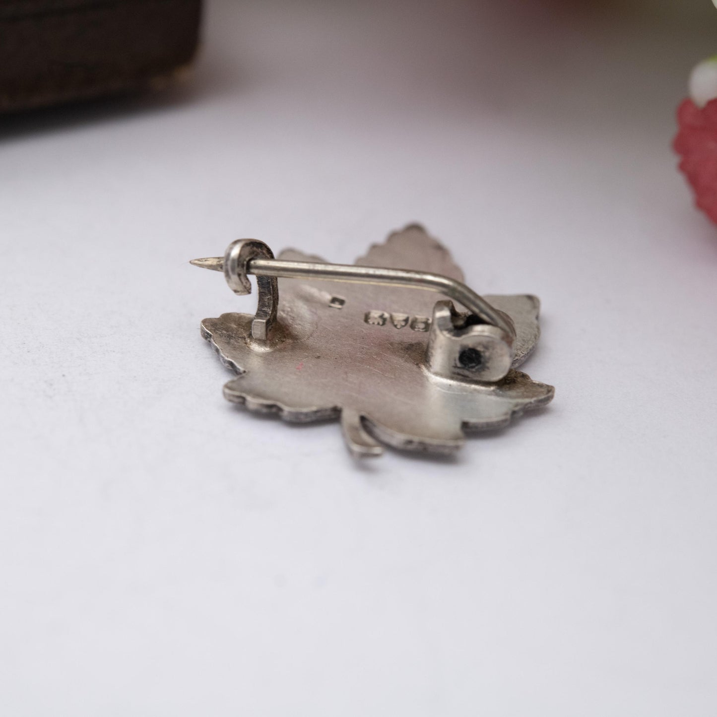 Antique Sterling Silver Canada Maple Leaf Brooch - Chester Silver Hallmarks | Silver Canadian Souvenir