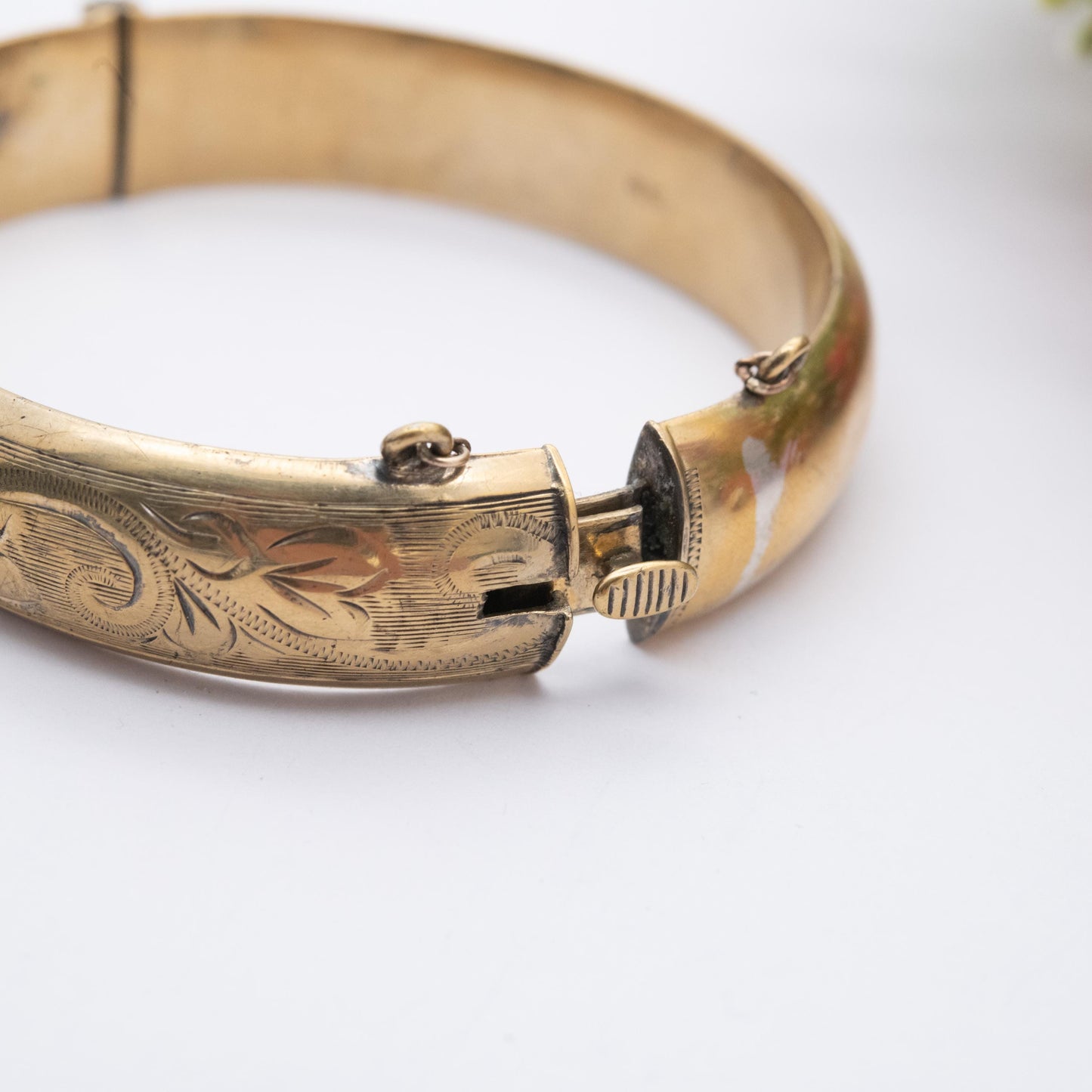 Vintage Sterling Silver Gold Plated Floral Bangle Bracelet 1966 - Chunky Victorian Aesthetic Scrolling Style