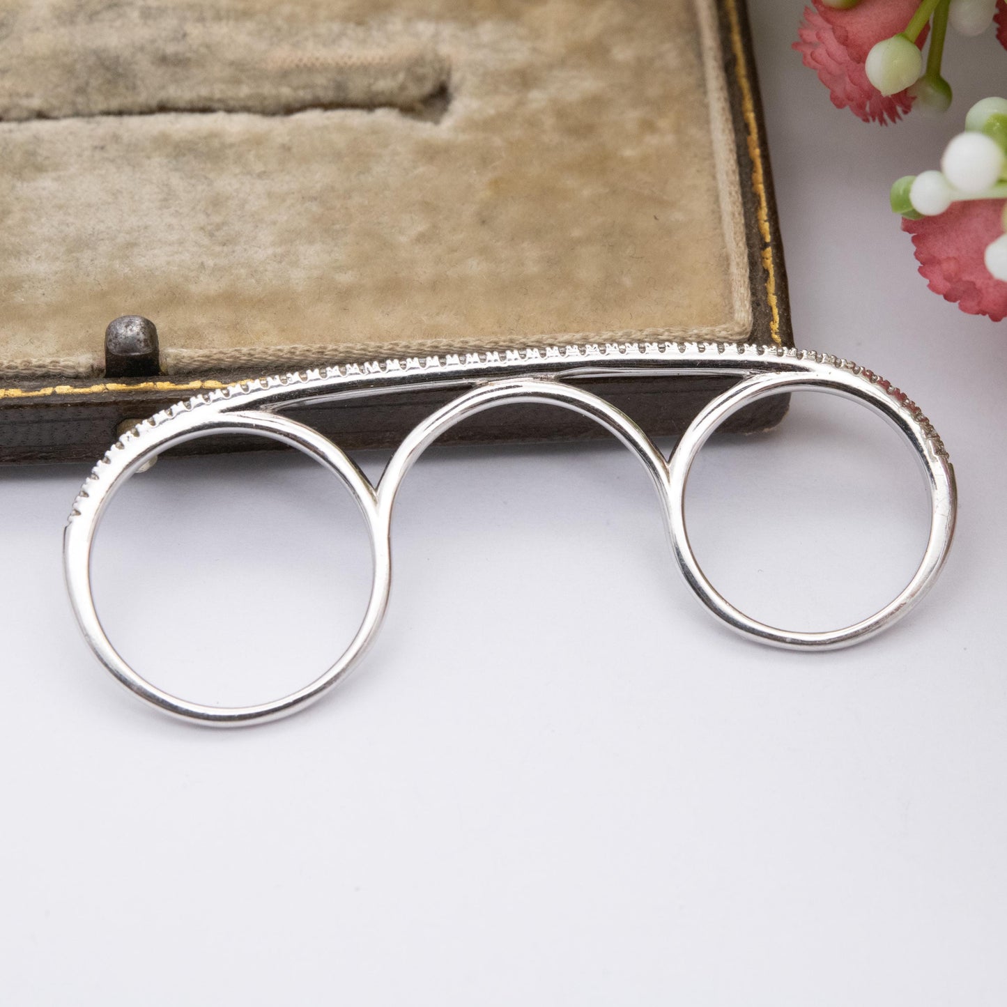Sterling Silver Three Fingers Ring - Pavé Set Clear Stone Bar Ring | UK Size - K to P | US Size - 5 to 8