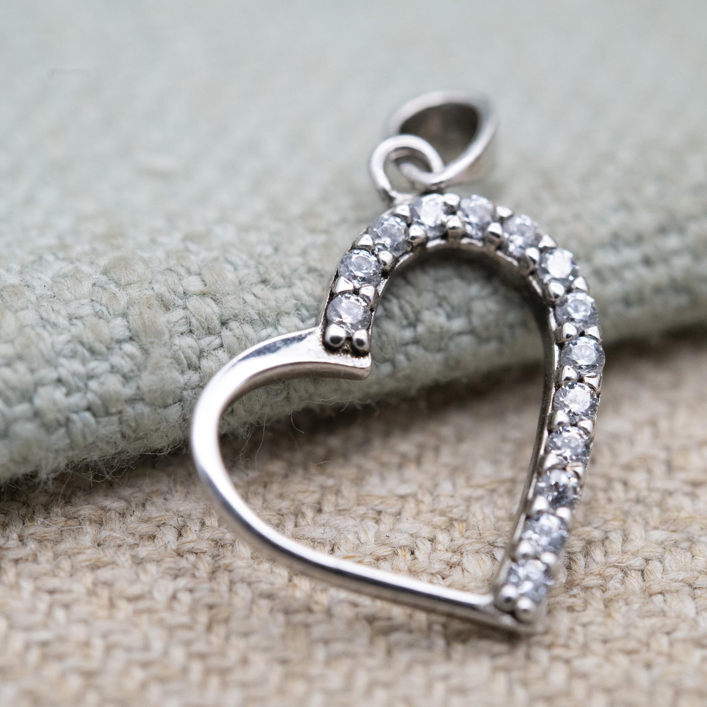Sterling Silver CZ Love Heart Pendant - Clear Stone pendant for Necklace Stack | Romantic Gift for Her