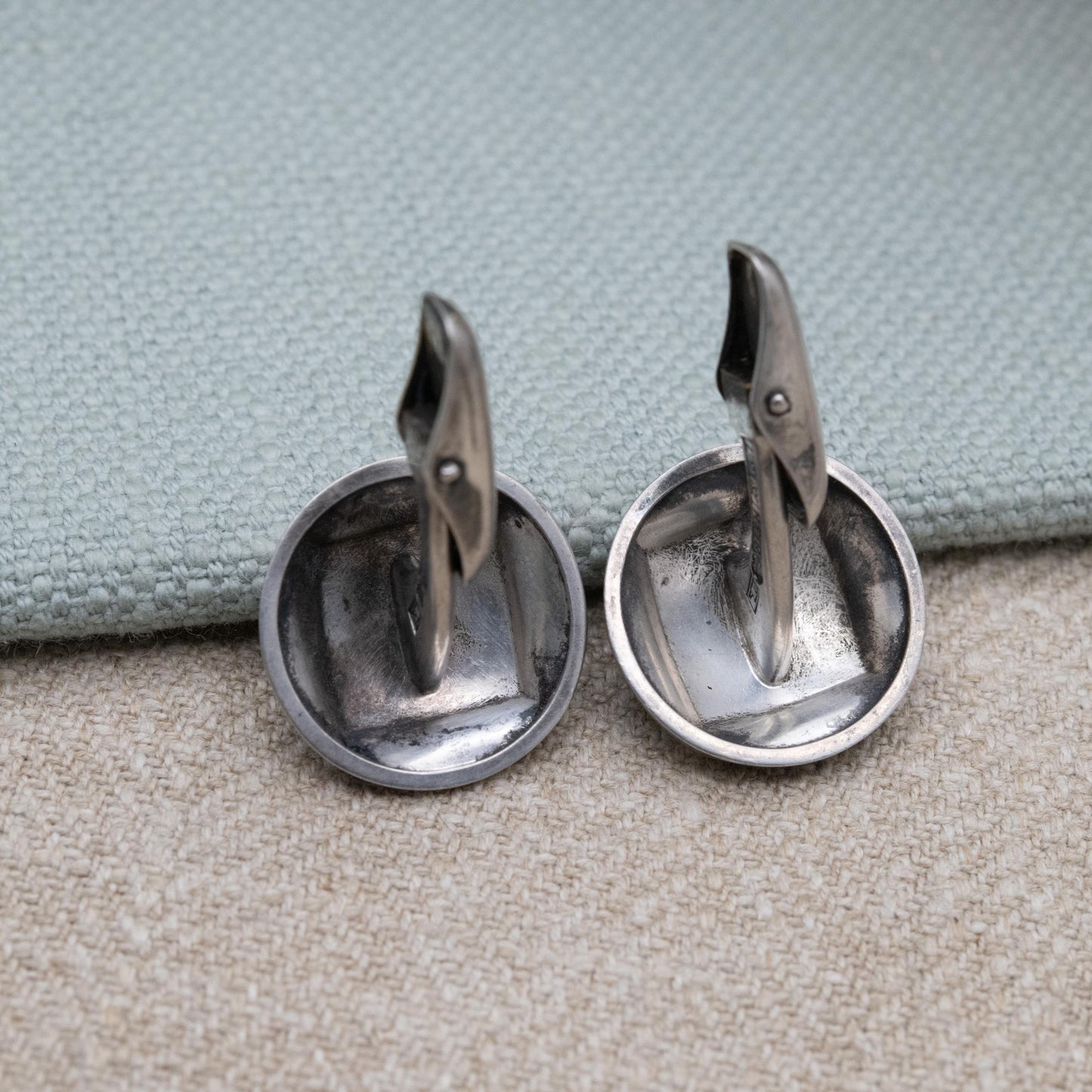 Vintage Finnish Silver Bullet Back Cufflinks by Tuntematon Okand Pori - Made in Finland Anvil Mark | Minimalist Round Square Design