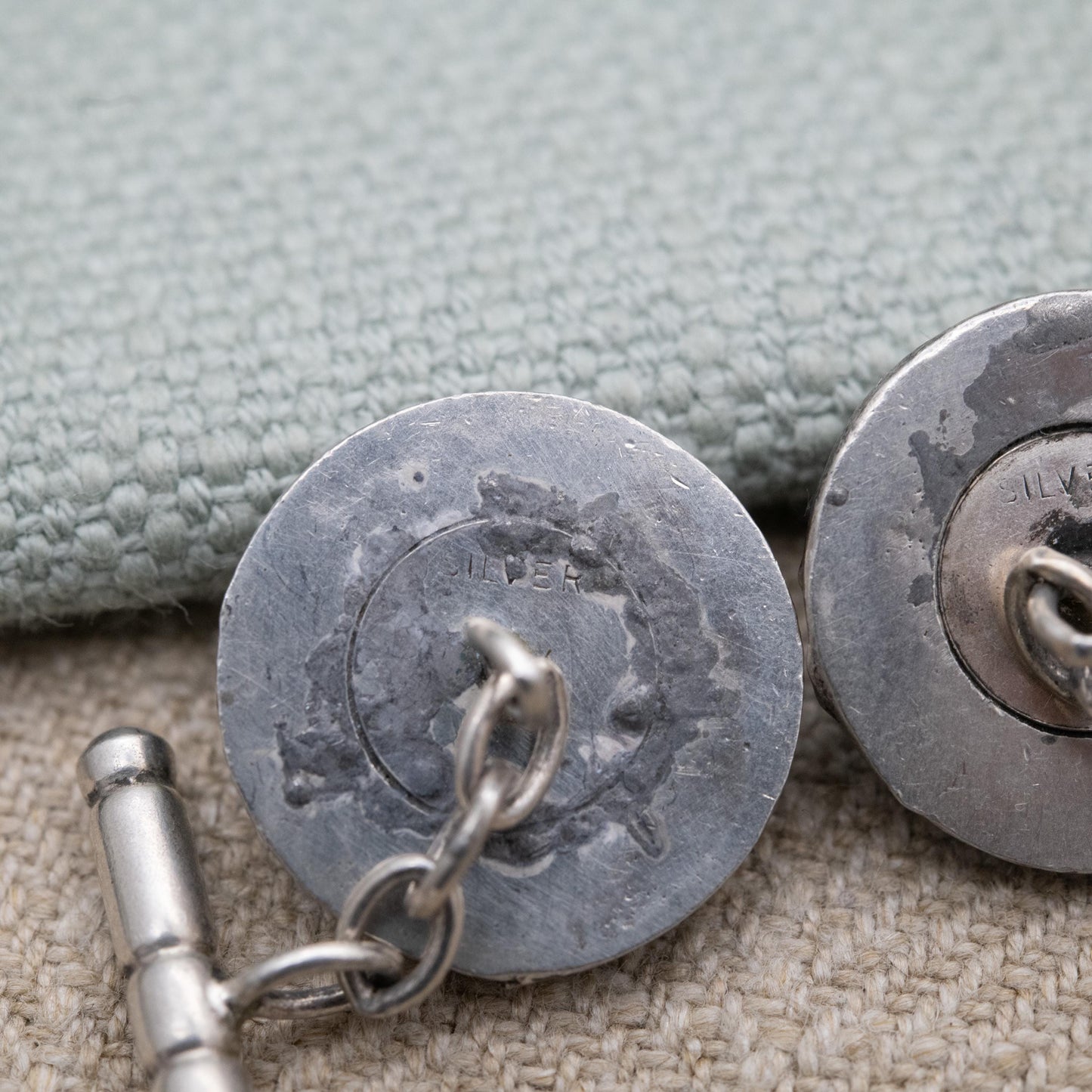 Vintage Sterling Silver Garnet and Peridot Textured Scrolling Cufflinks - Modernist Design | Gift for Him