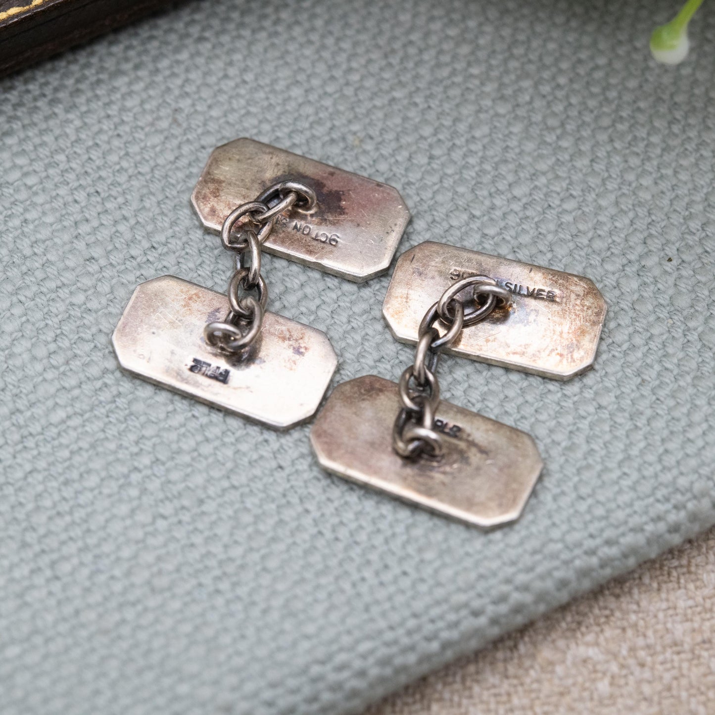 Vintage Payton Pepper & Sons 9ct Gold on Silver Chain Link Cufflinks - Engine Turned
