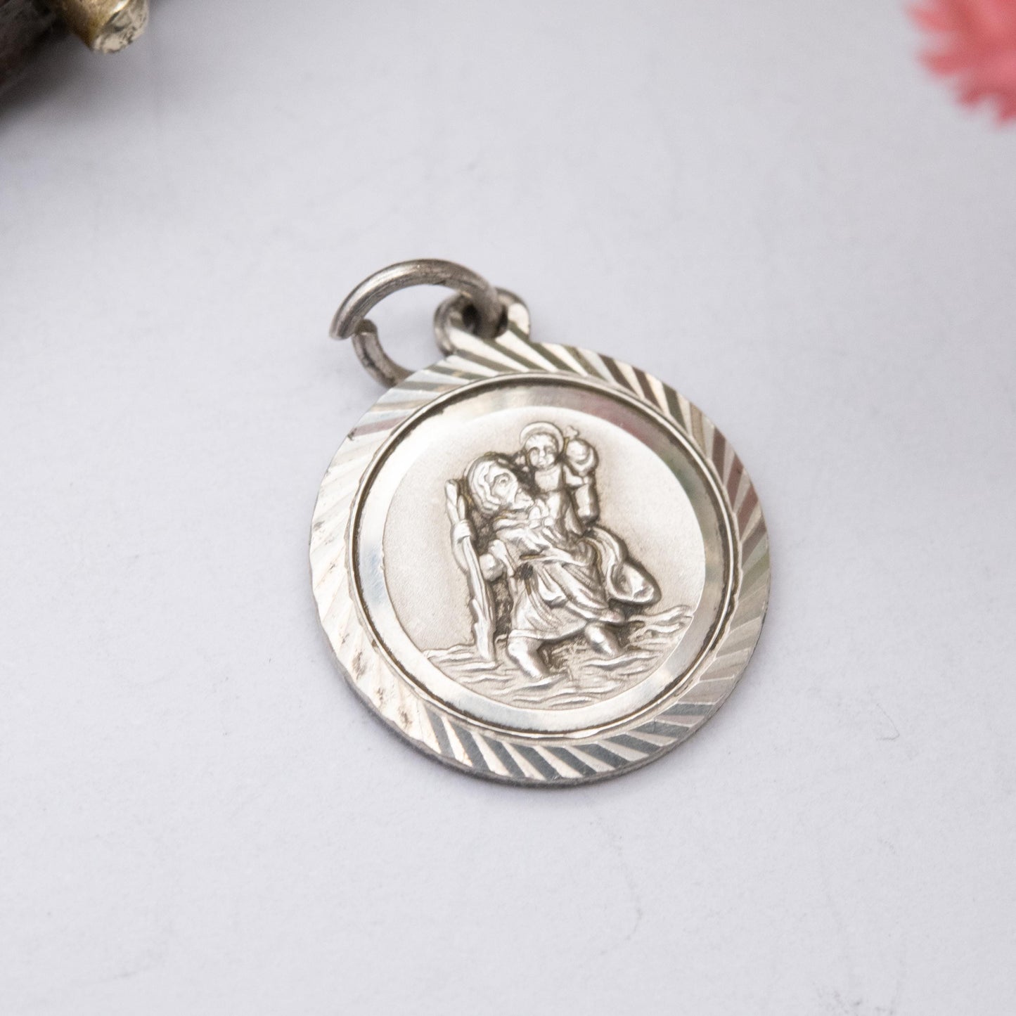 Vintage Georg Jensen Sterling Silver St. Christopher Pendant - Saint of Travelling | Geometric Border