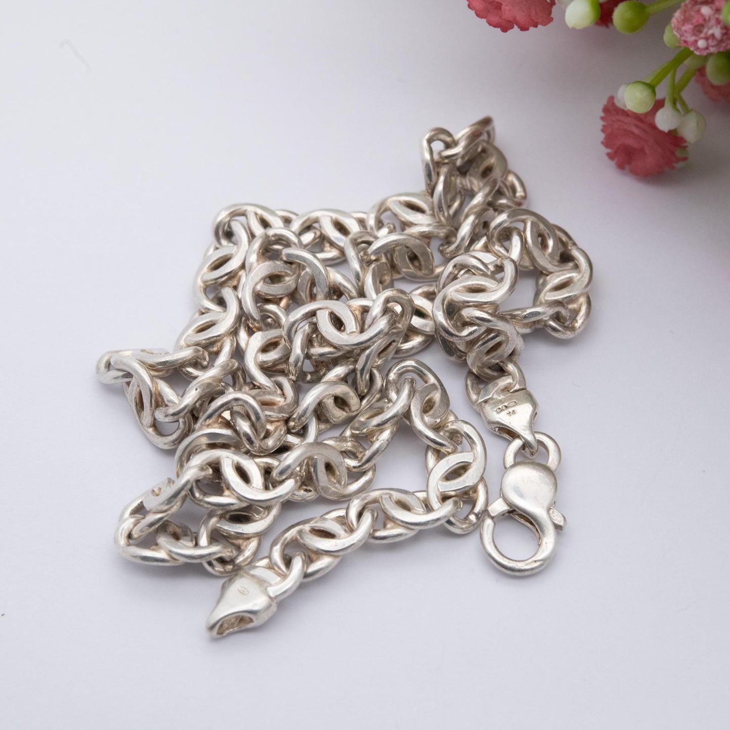 Vintage Sterling Silver Double Curb Link Chain Necklace - Heavy Silver Necklace | 18" 46cm