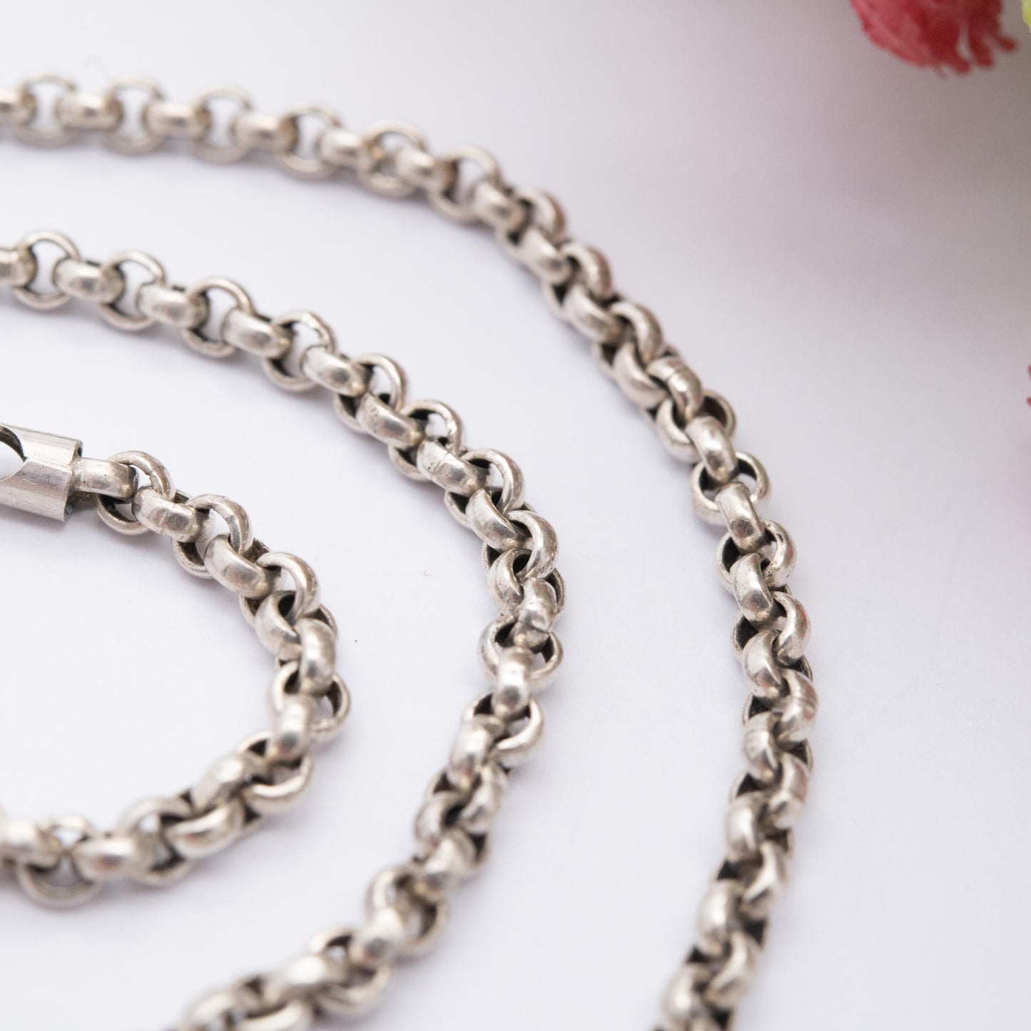 Vintage Sterling Silver Belcher Chain Necklace - Chunky Minimalist Chain Quality Silver Necklace Rolo Link | Unisex Necklace Gift | 18"