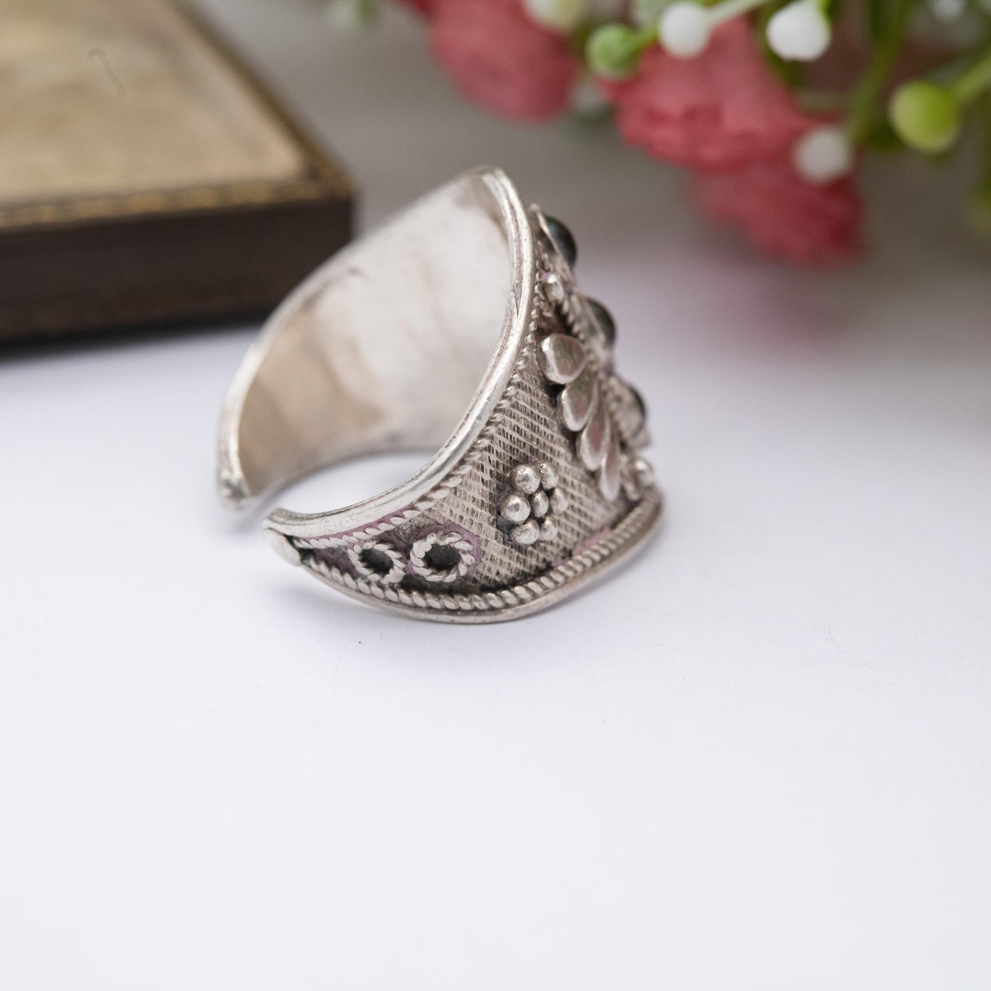 Vintage Sterling Silver Statement Ring with Open Band - Chunky Wire Work Cannetille Ring | UK Size - P | US Size - 7 3/4