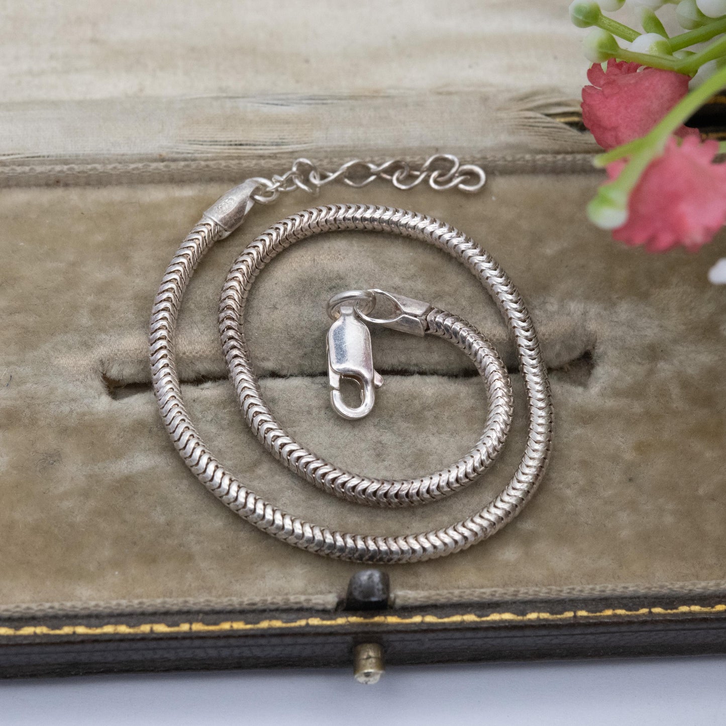 Sterling Silver Snake Link Chain Bracelet - Adjustable Length | Unisex Gift