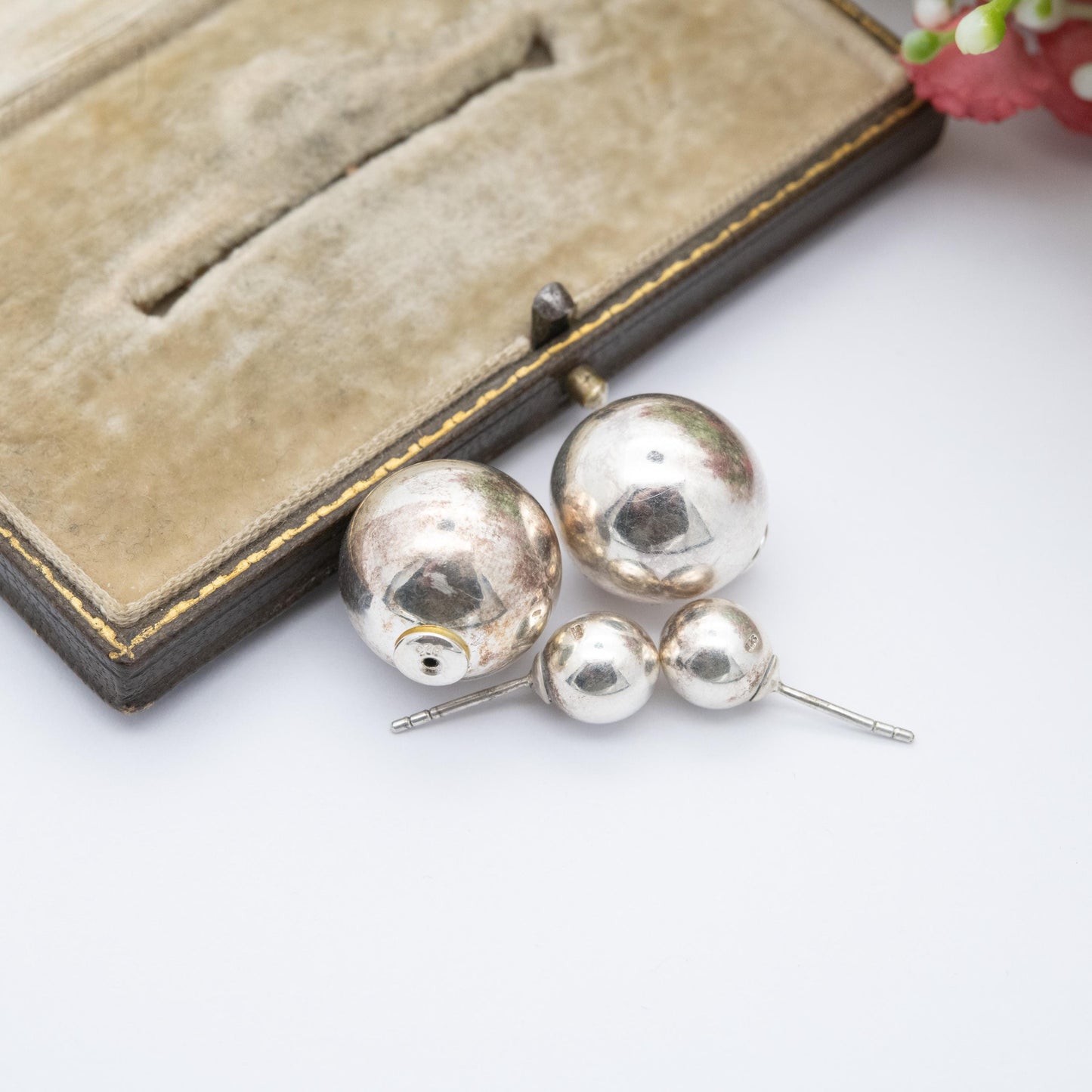 Vintage Sterling Silver Chunky Ball Earrings - Minimalist Sphere Design | Everyday Silver Earrings | Gift for Her