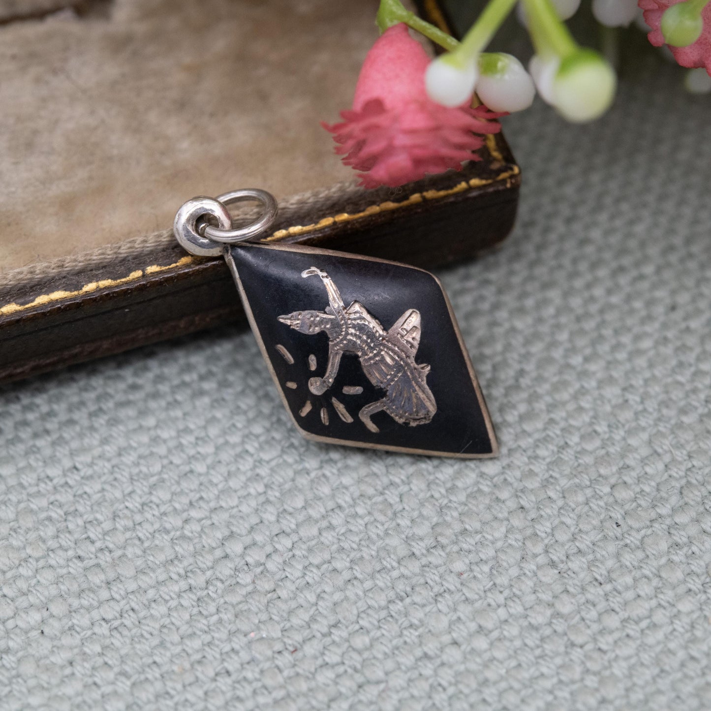 Vintage Siam Sterling Silver Niello Pendant - Mekala Goddess of Lightning | Thailand Silver | Gift for Necklace