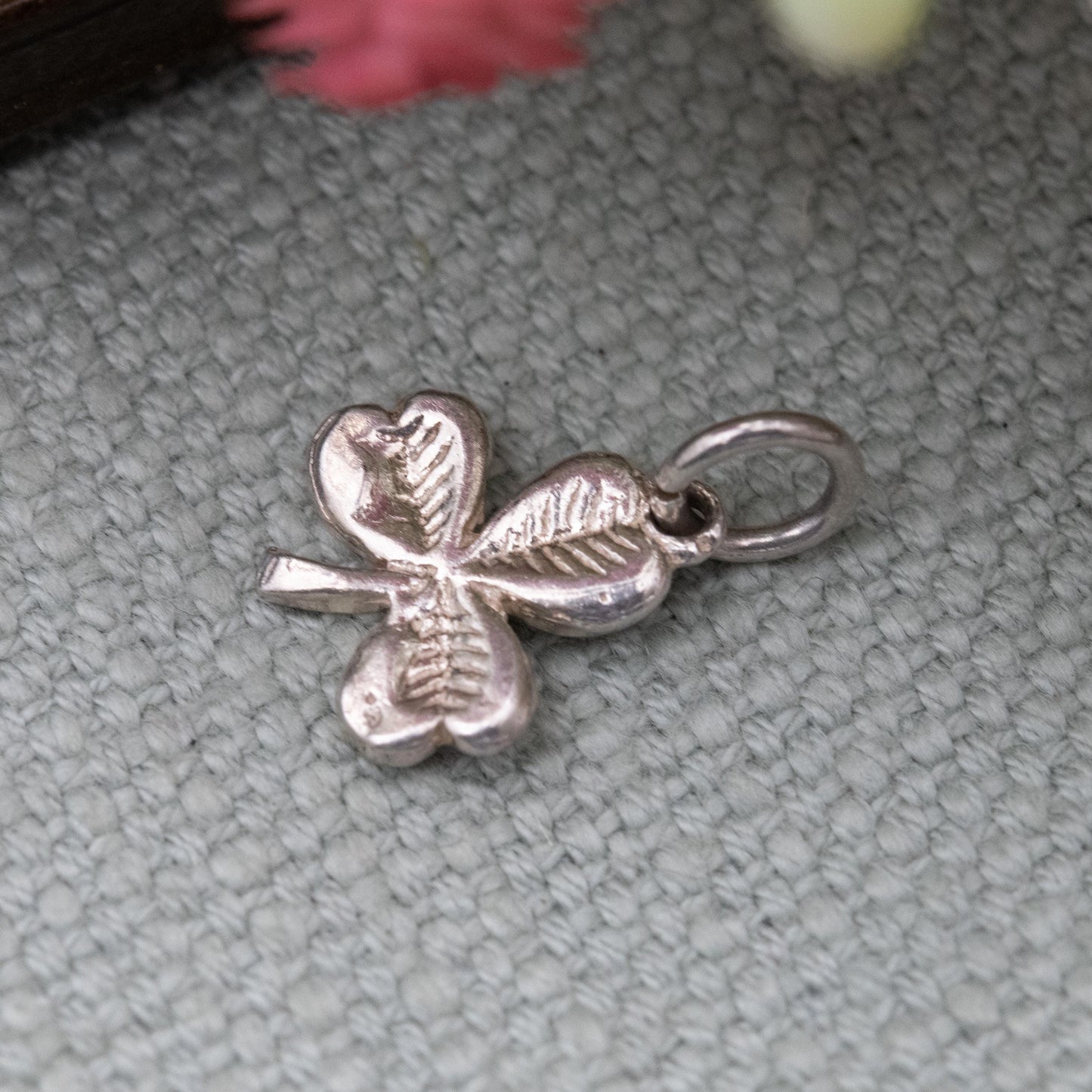 Vintage Silver Shamrock Charm Pendant - Three Leaf Clover Shape | Ireland Souvenir Gift for Charm Bracelet