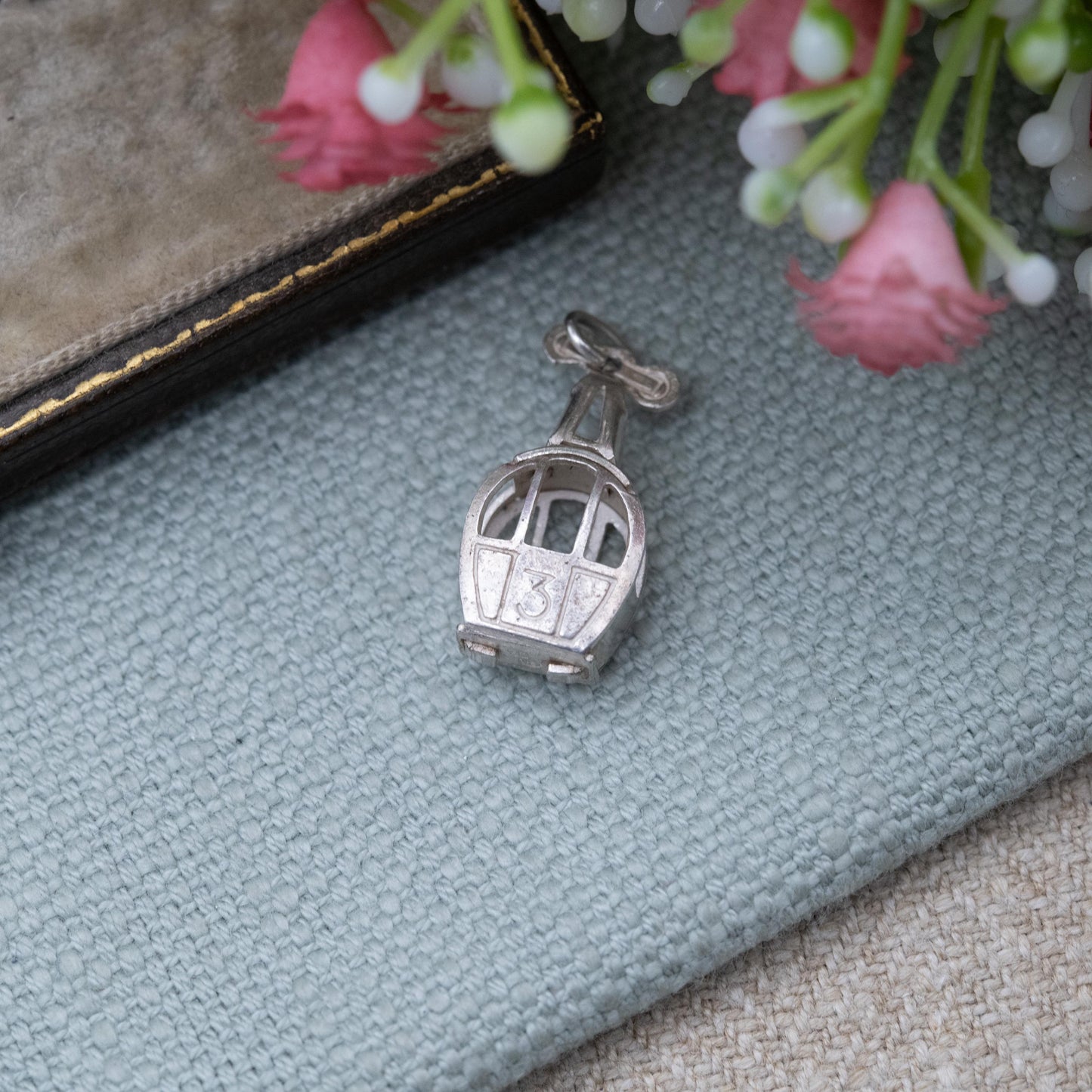 Vintage Silver Swiss Cable Car Charm Pendant - Ski Lift Gondola | Snow Sport | Winter | Gift for Charm Bracelet