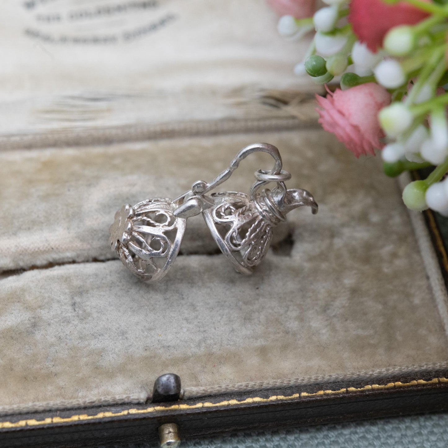 Vintage Silver Opening Jug Charm Pendant - Ornate Openwork Design | Gift for Charm Bracelet