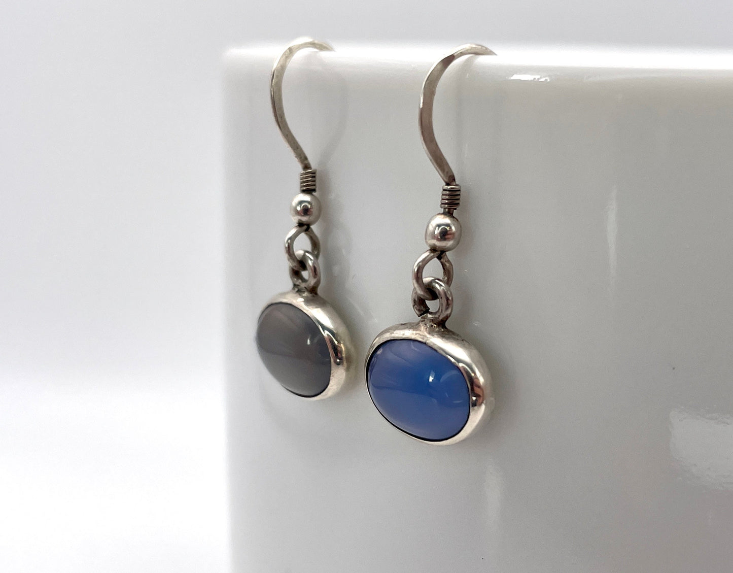 Vintage Opalised Glass Earrings - 925 / Silver / Drop / Retro