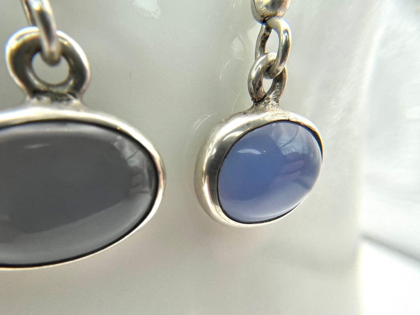 Vintage Opalised Glass Earrings - 925 / Silver / Drop / Retro