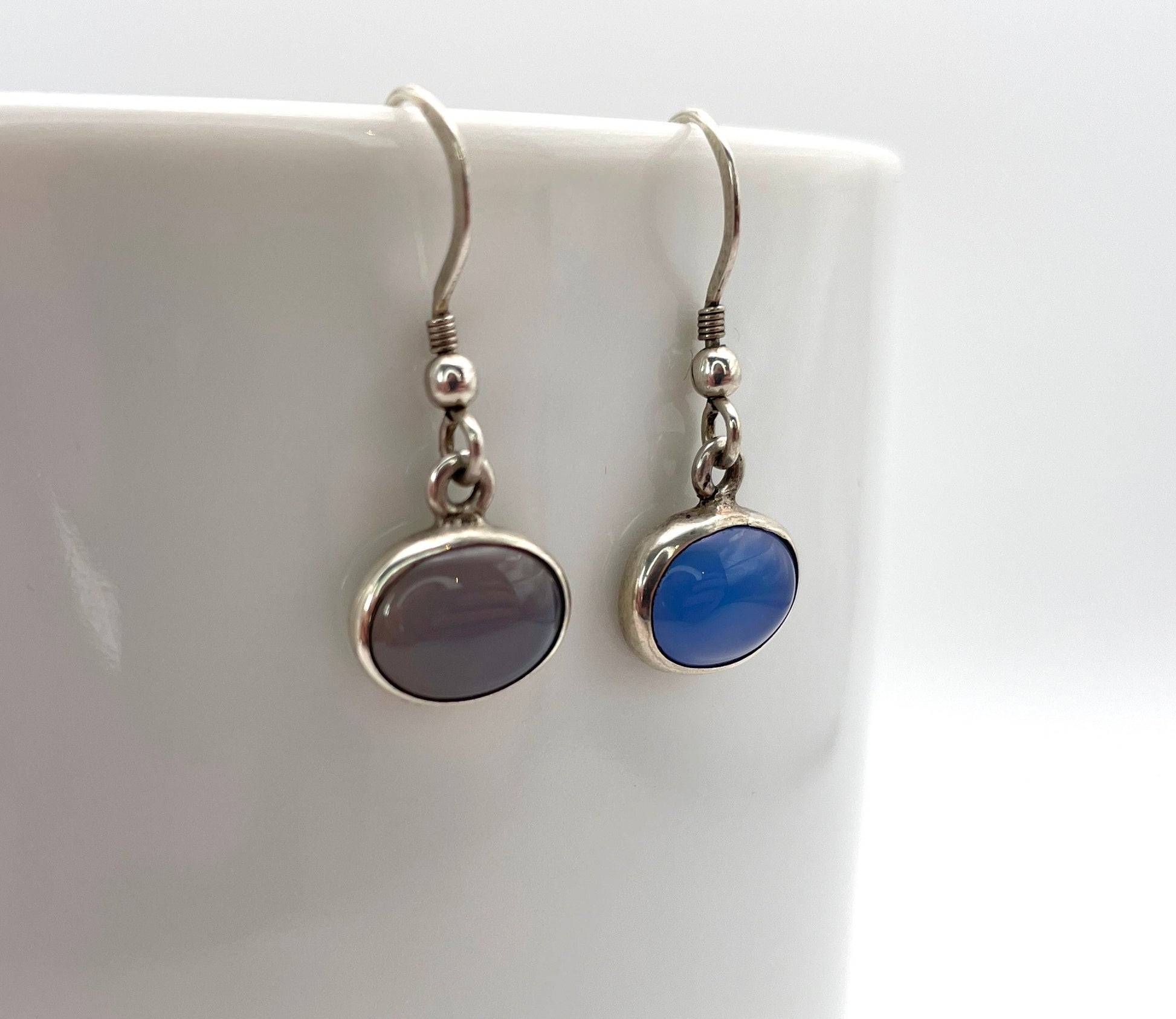 Vintage Opalised Glass Earrings - 925 / Silver / Drop / Retro